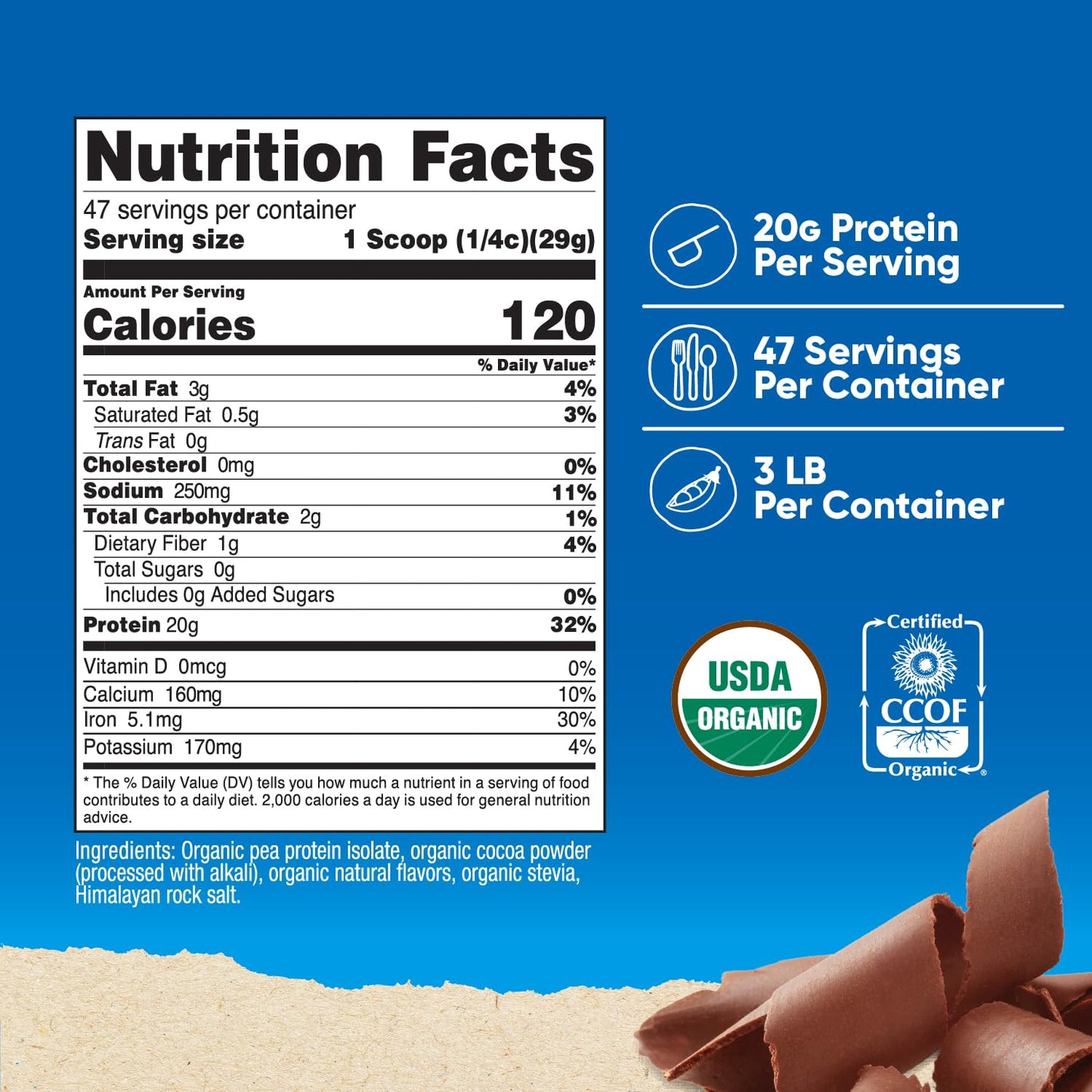 Nutricost Organic Pea Protein Powder Chocolate, 48.6 Servings