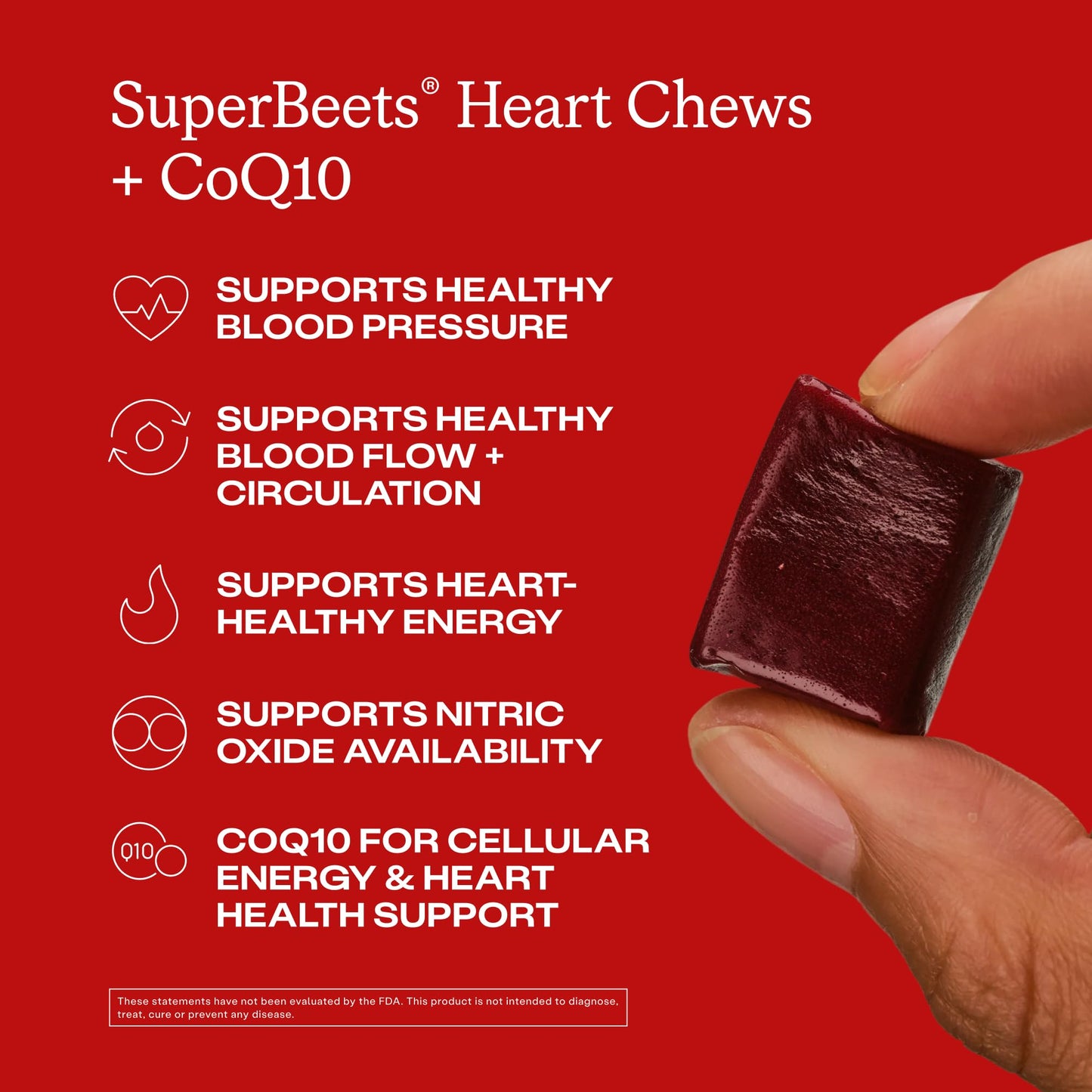 HumanN SuperBeets 3-in-1 Heart Chews, 3X Absorption CoQ10, Beetroot & Grape Seed Extract, Chewable, 60 Count
