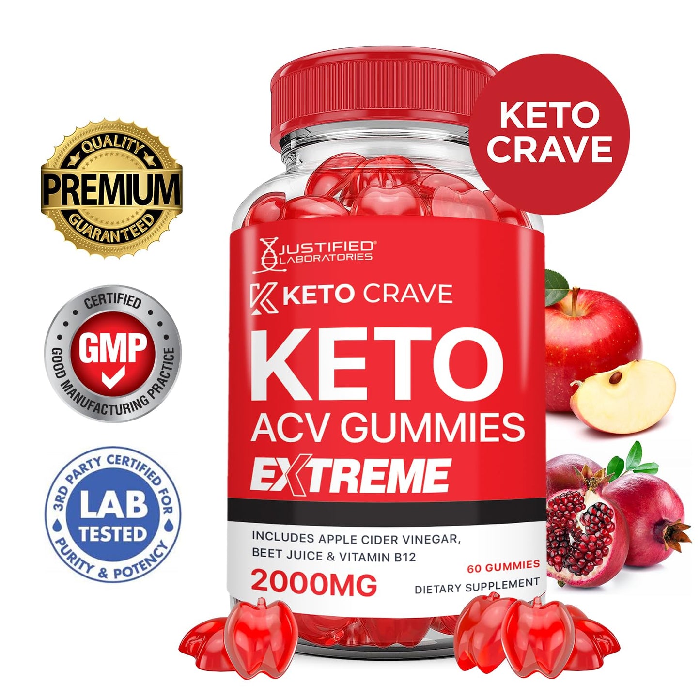 Justified Laboratories Keto Crave ACV Gummies Extreme 2000MG Advanced Formula, 600 Gummies