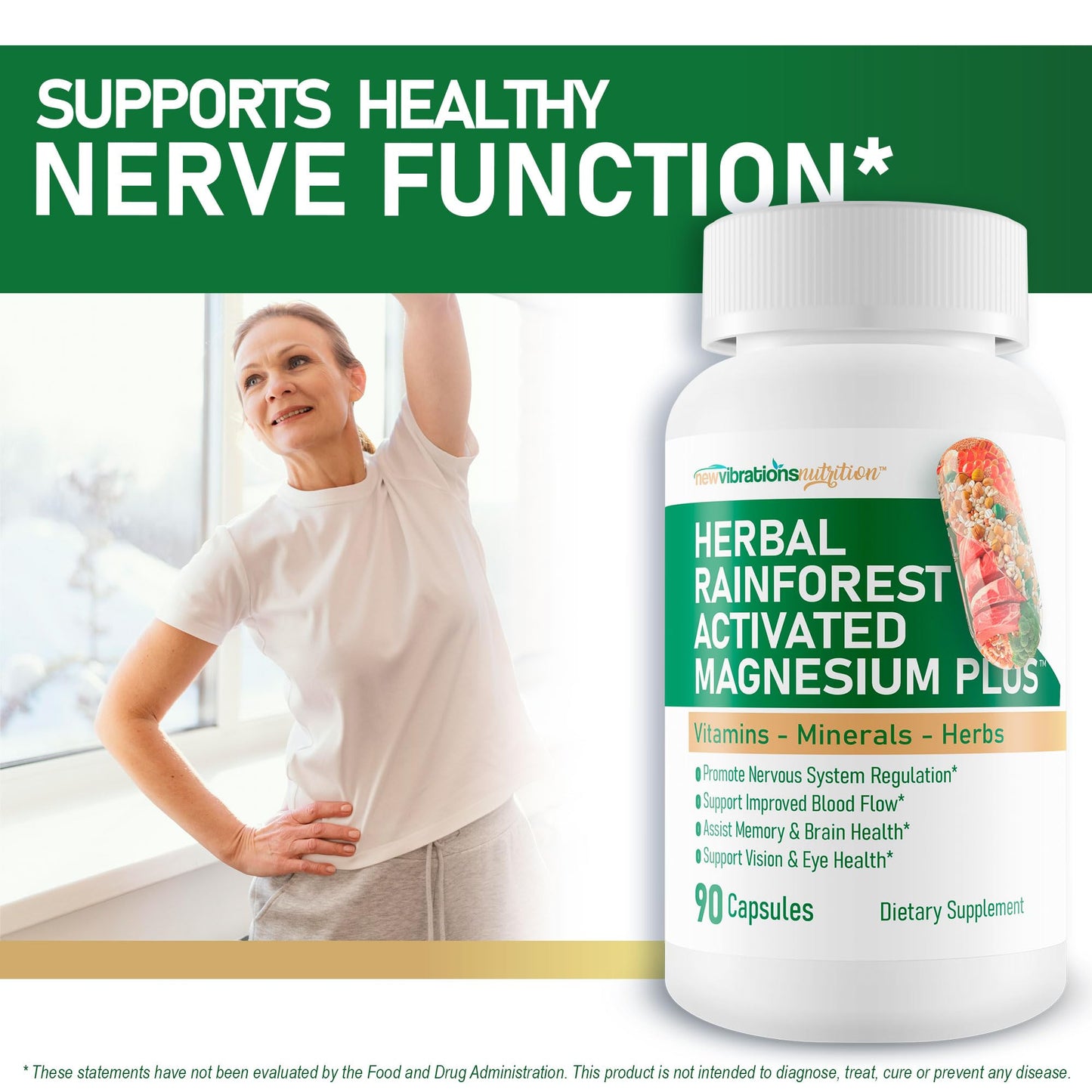 New Vibrations Nutrition Activated Magnesium Plus Capsules, 90 Count