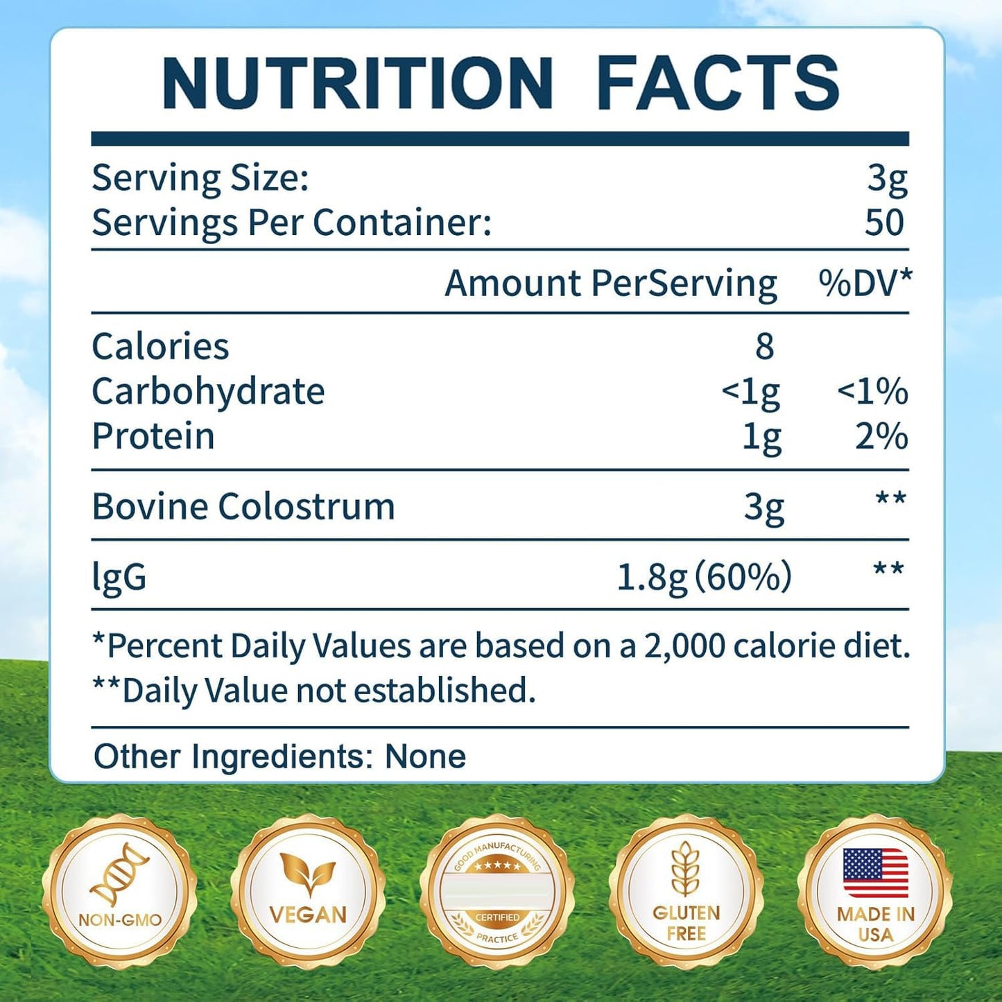 KEDISOM Grass-Fed Bovine Colostrum Supplement Powder, 50 Servings