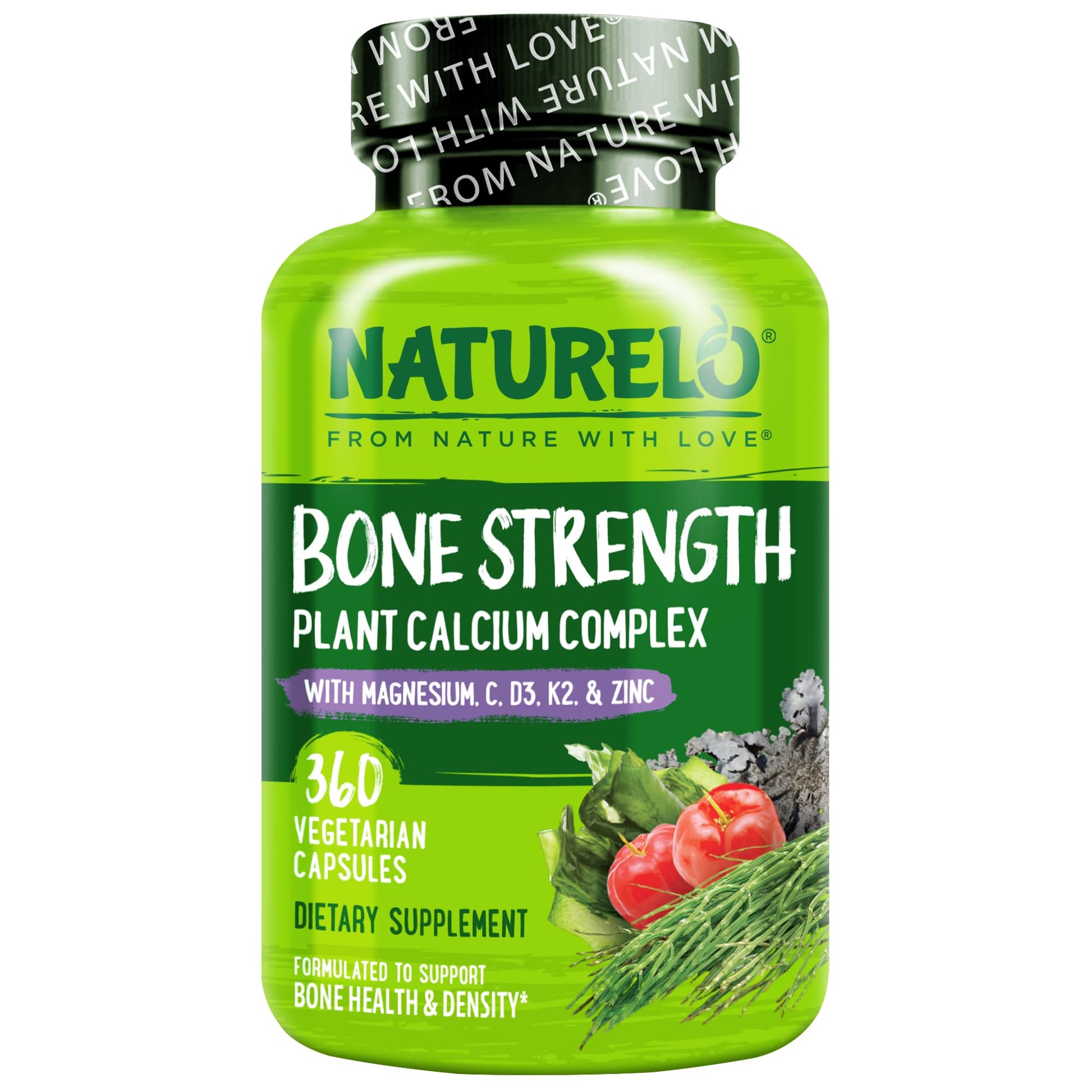 Naturelo Calcium Supplement with Vitamin C, D3, K2, and Calcium Magnesium Zinc for Bone Strength 600mg, Capsule, 360 Vegetarian Capsules