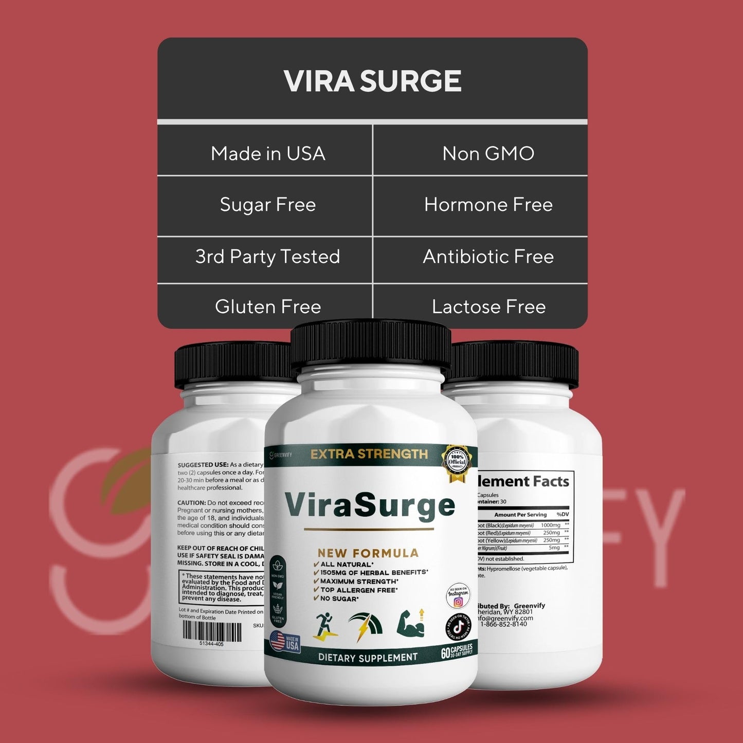 GREENVIFY ViraSurge Extra Strength Organic Maca Root Complex with Black Pepper Capsules, 60 Count