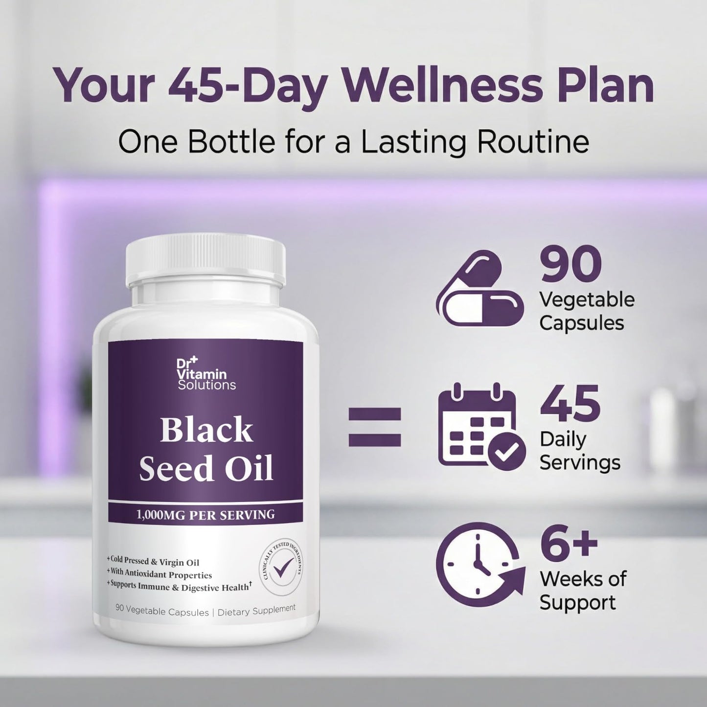 DR VITAMIN SOLUTIONS Black Seed Oil Capsules 1000mg – Cold Pressed Black Cumin Seed Oil (Nigella Sativa) with Thymoquinone – Antioxidant, Immune, Hair & Skin Support – Non-GMO, Vegan – 90 Capsules