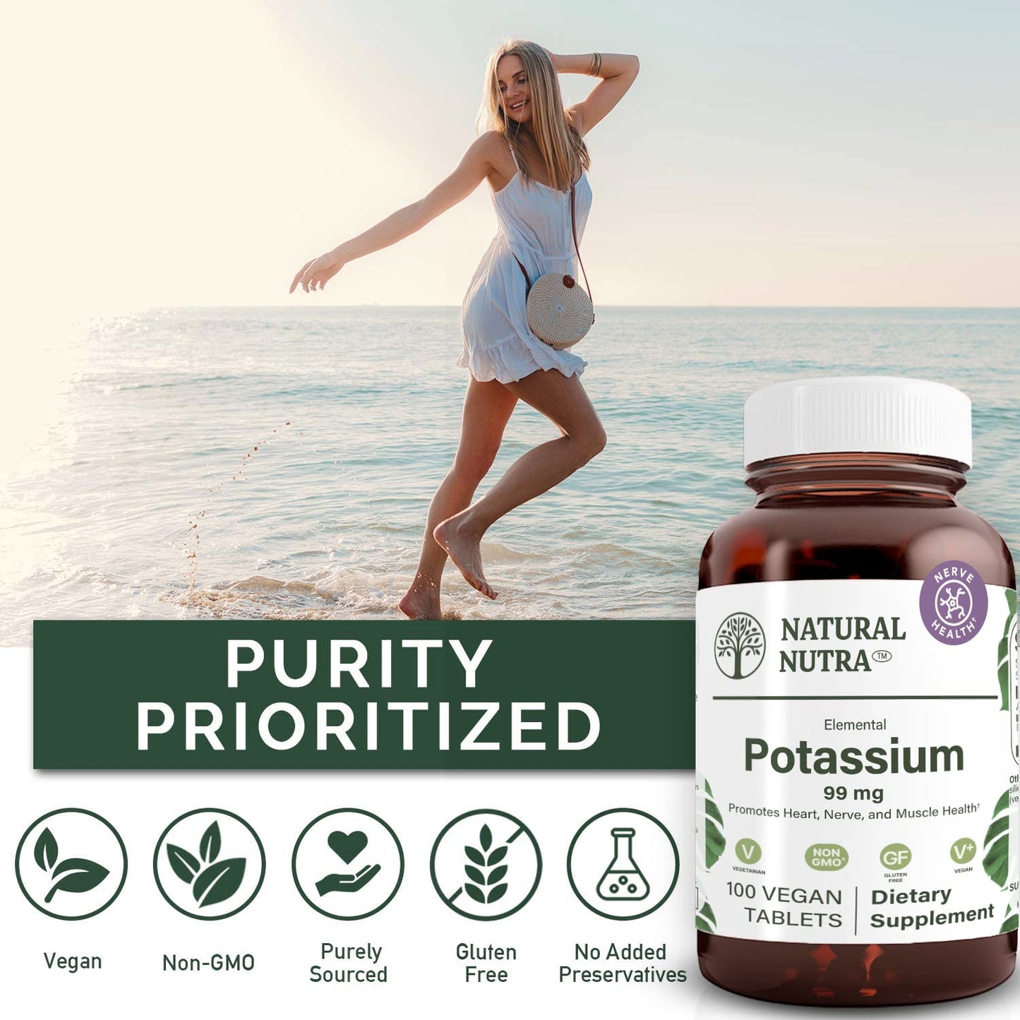 Natural Nutra Elemental Potassium Gluconate 99 mg Dietary Supplement Tablet, 100 Tablets