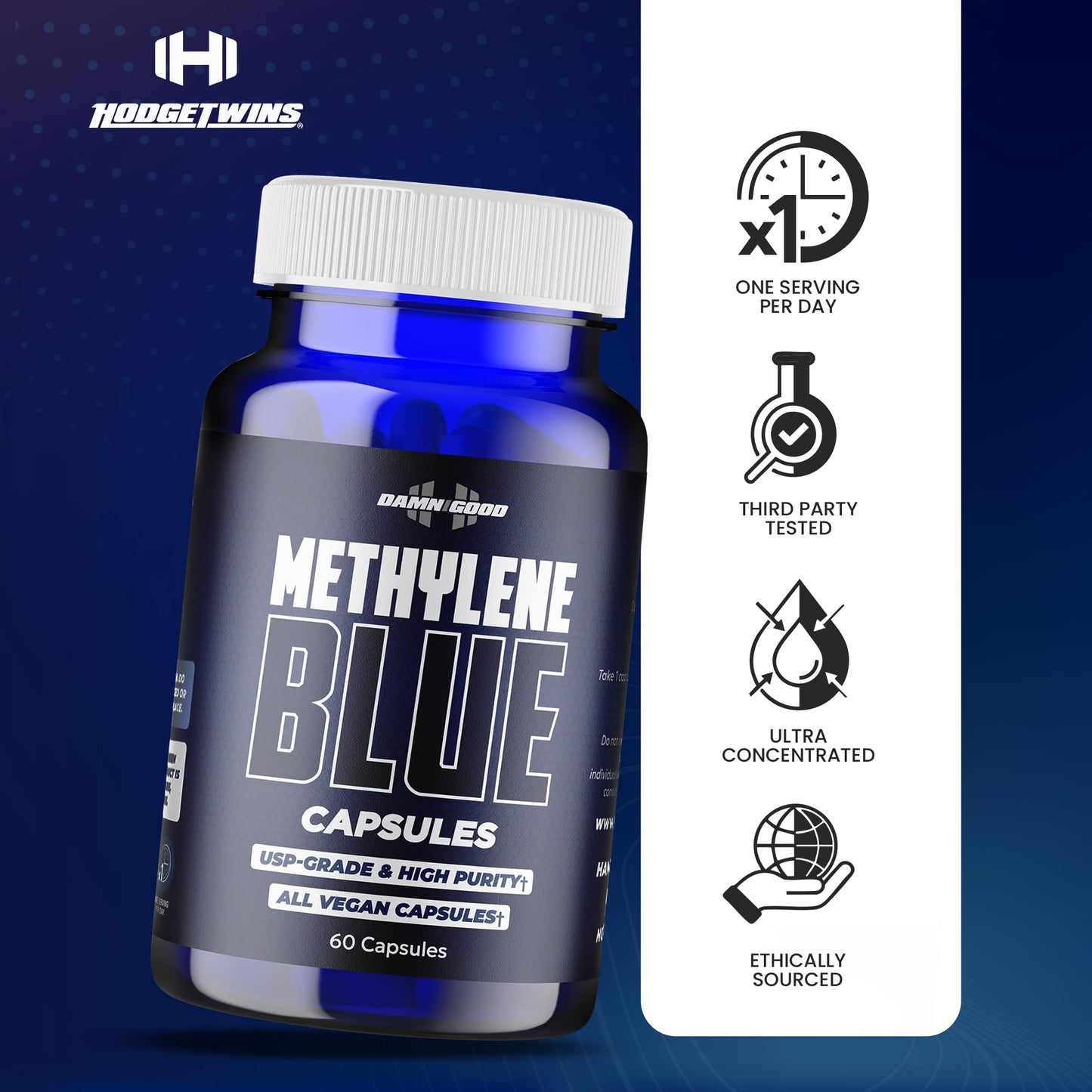 DAMN GOOD The Hodge Twins Ultra Methylene Blue 10mg USP Grade Capsules, 60 Count