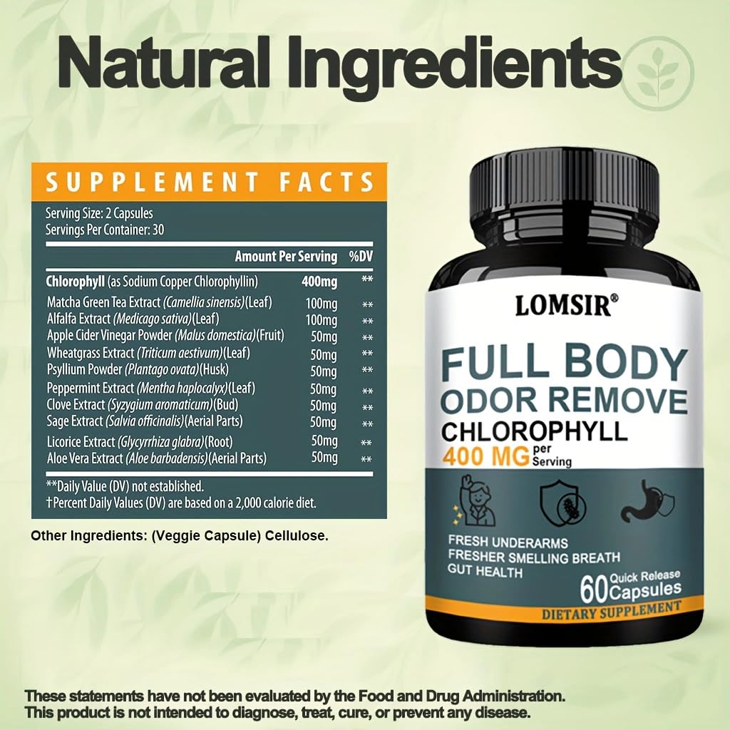 LOMSIR Body Deodorizing Chlorophyll Capsules, 60 Count