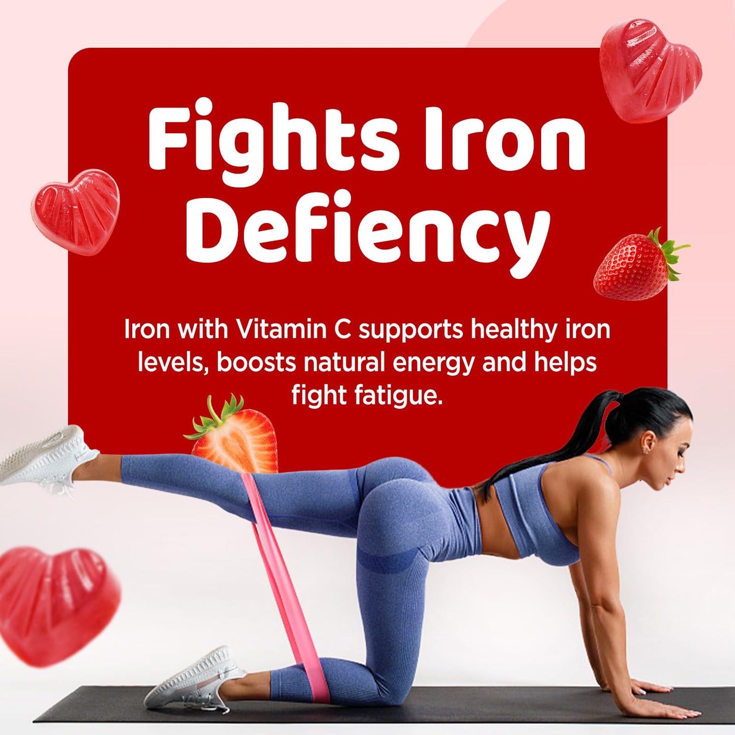 GREABBY Iron Bisglycinate with Vitamin C for Women, Ferrous Bisglycinate Gummies, 60 Count