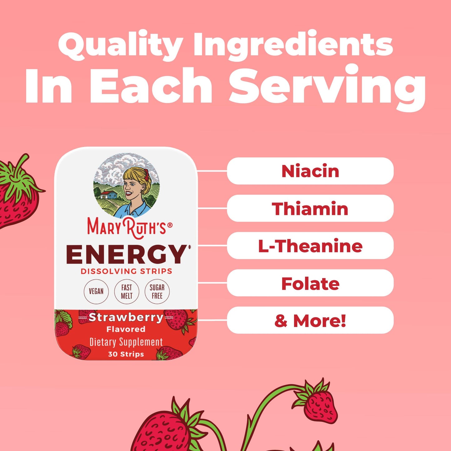 MaryRuth's Chewable Energy Dissolving Strips, B Vitamin Complex, 30 Count