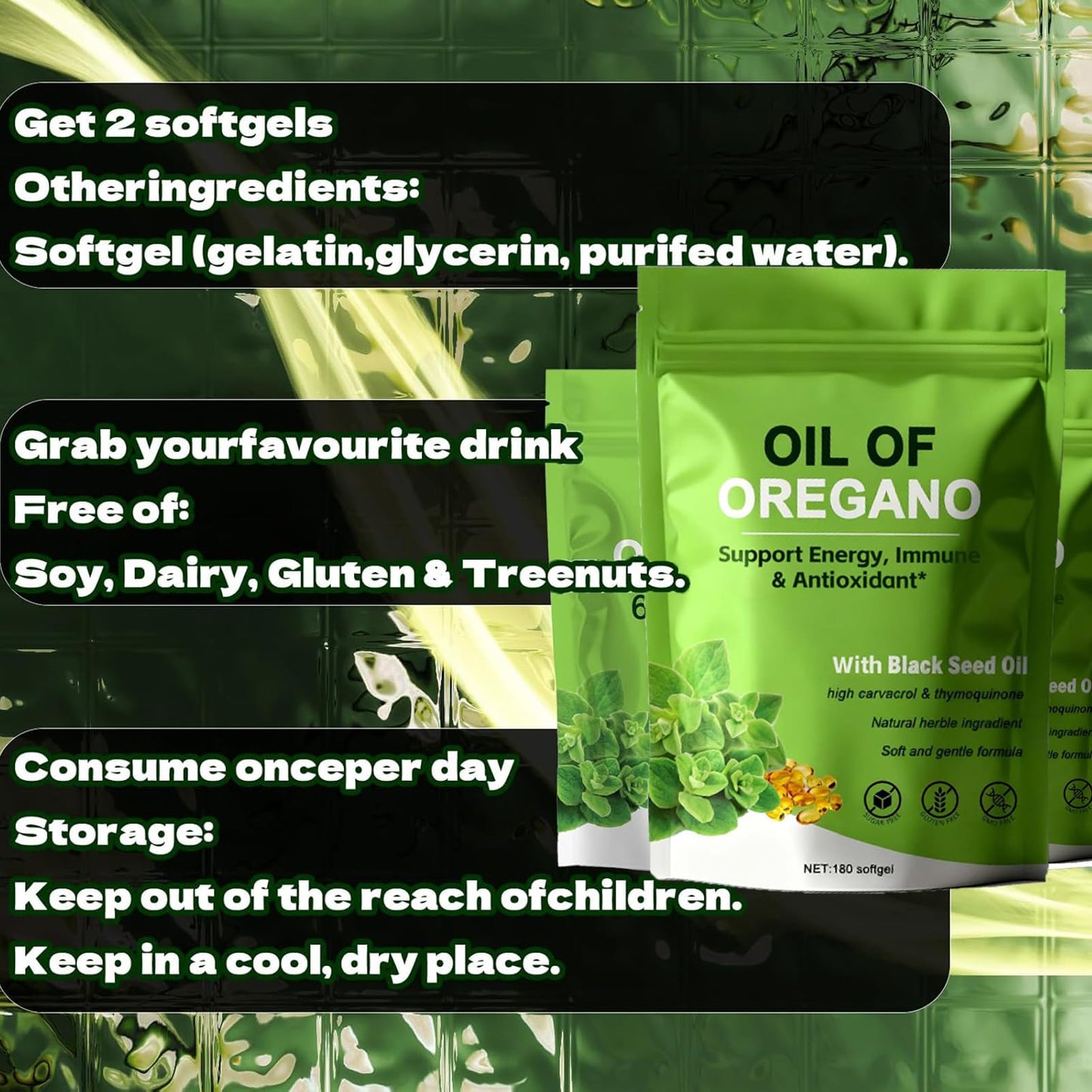 TAFUTY Oil of Oregano with Black Seed Oil Softgel 180