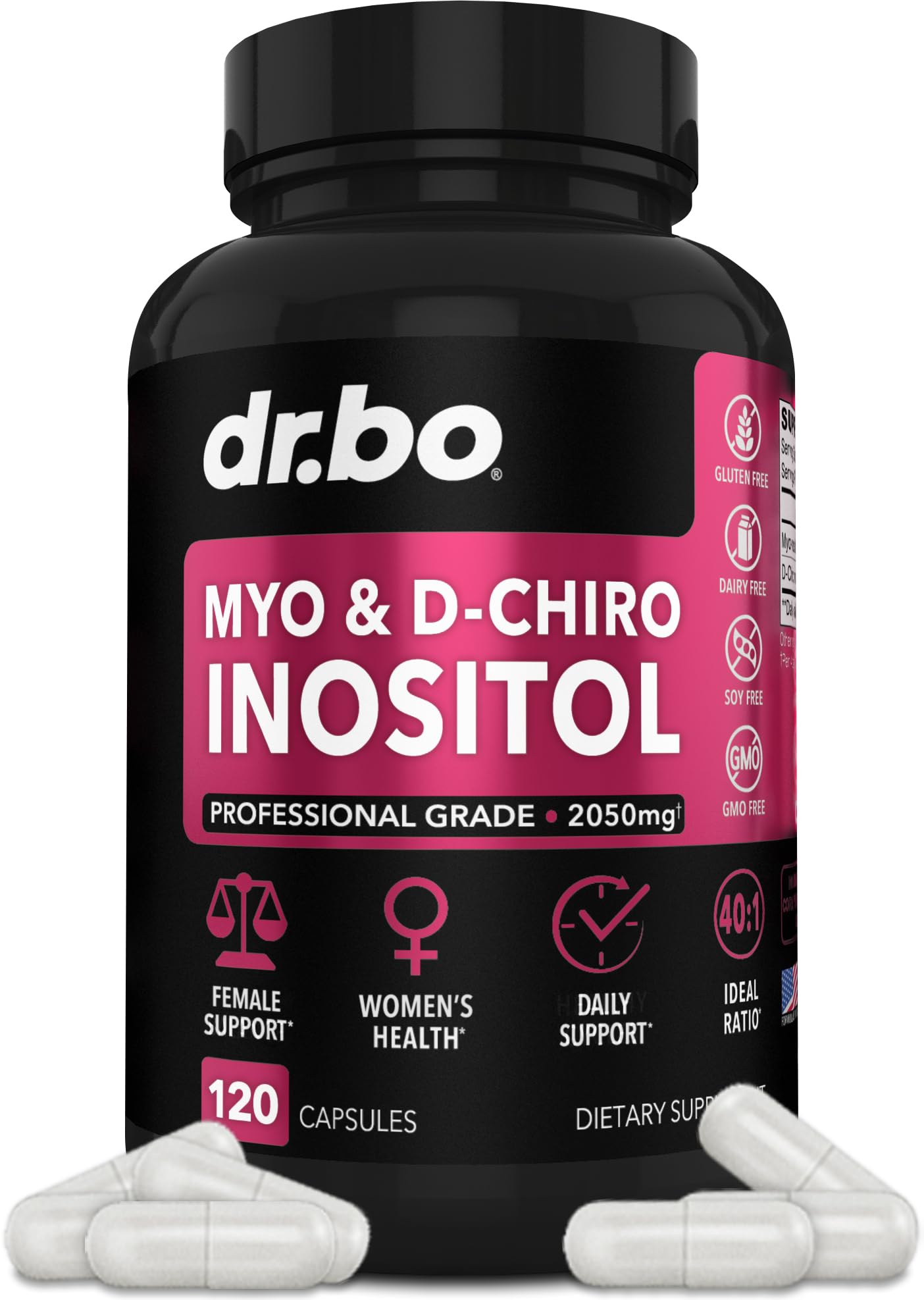 DR. BO Myo-Inositol & D-Chiro Inositol Supplement 40:1 Ratio Capsules, 120 Count