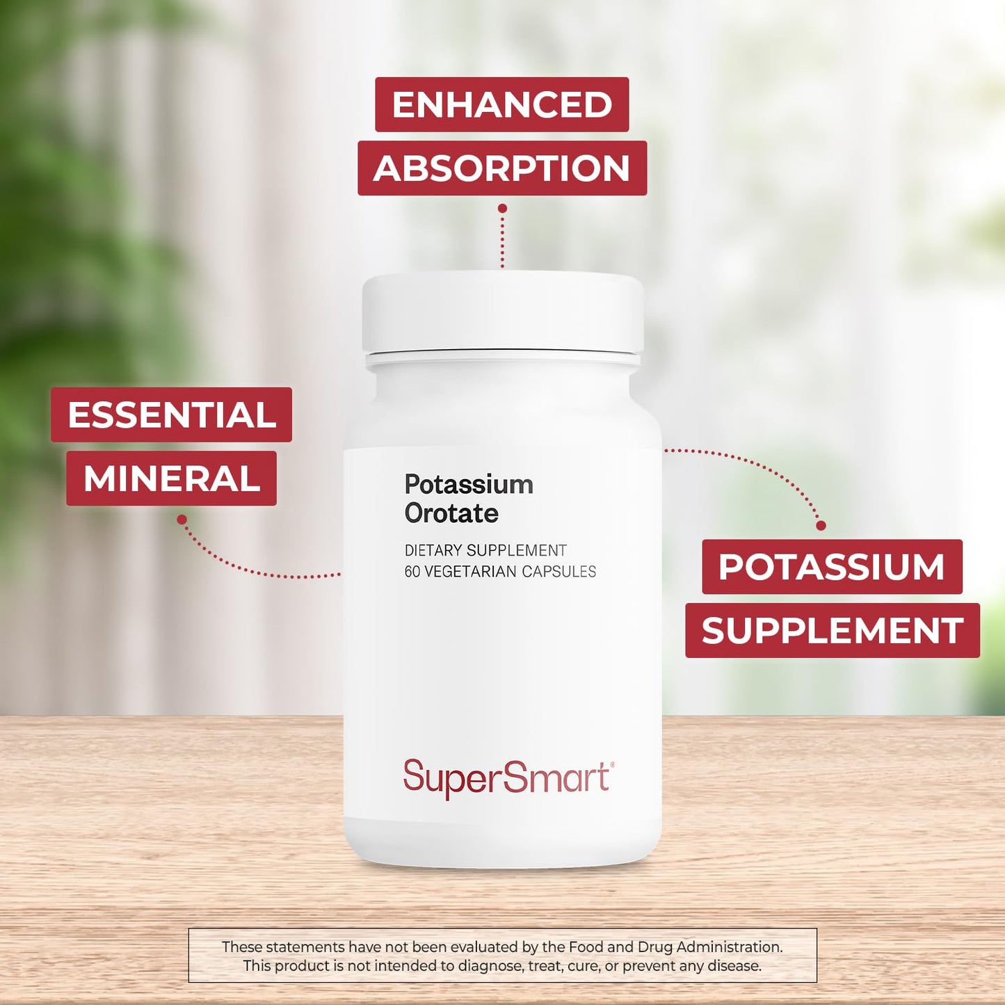 Supersmart Potassium Orotate Supplement 450mg per Day (Enhanced Absorption) - Potassium with Orotic Acid Capsules, 60 Count
