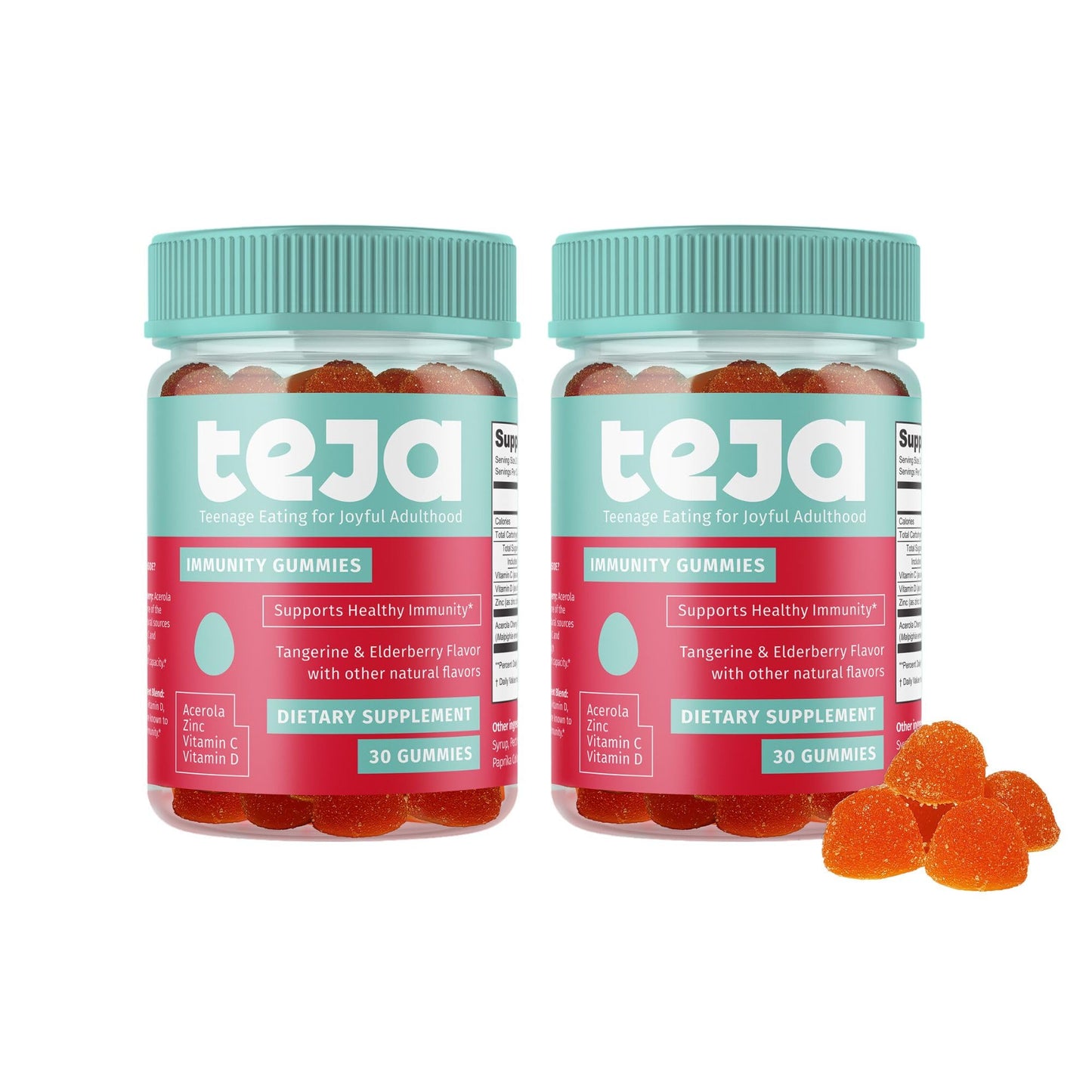 TEJA Immune Support Gummies for Teens with Vitamin D, Vitamin C, Zinc & Acerola, Low Sugar Daily Immunity Multivitamin, 60 Gummies