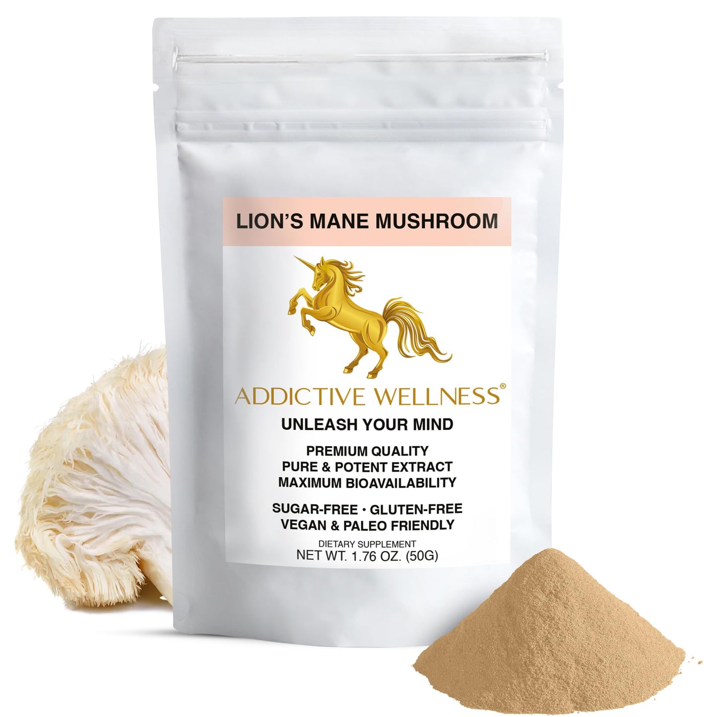 Addictive Wellness Lions Mane Supplement Powder, 1.76 oz