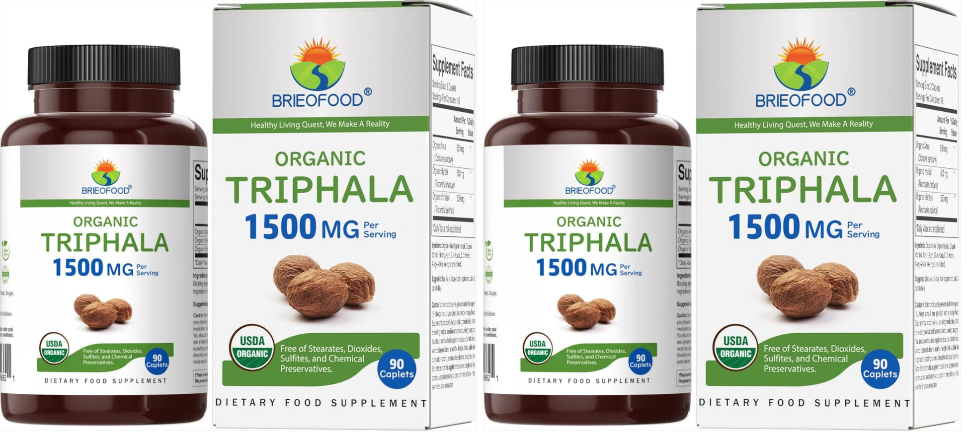 Brieofood Organic Triphala 1500mg 180 Tablets