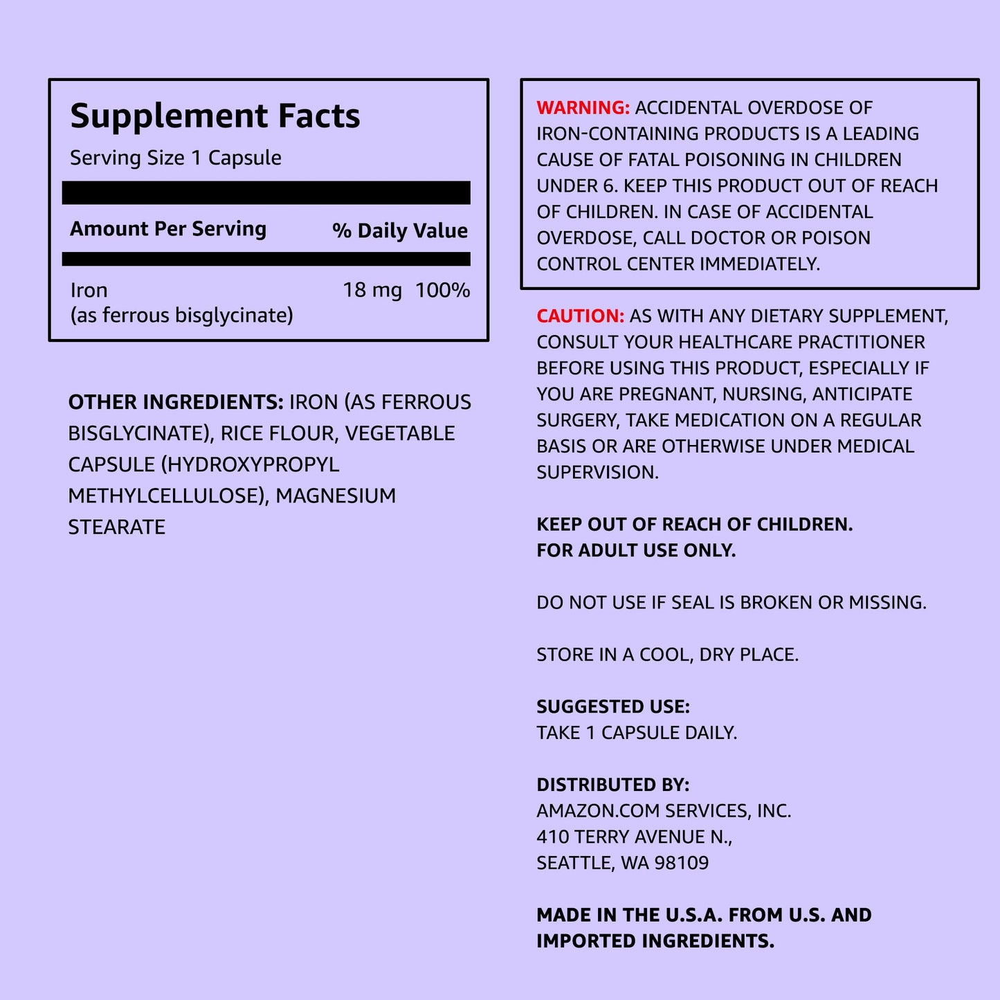 Amazon Elements Iron 18mg Capsules, 195 Count