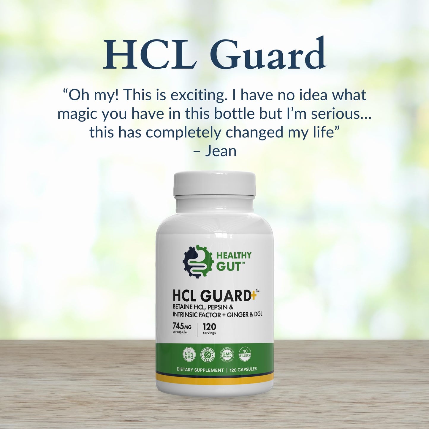 Healthy Gut HCL Guard Betaine HCl with Pepsin Digestive Supplement with Organic Ginger Root & DGL Capsules 120 Count