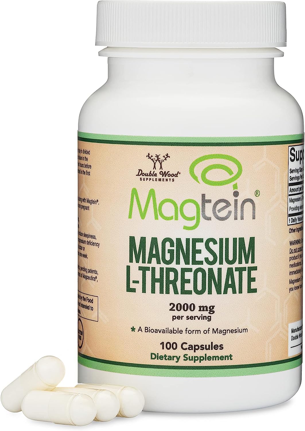 Double Wood Supplements Magnesium L Threonate Magtein Sleep and Cognitive Support – High Absorption – Most Bioavailable Form of Magnesium – 2,000 mg, 100 Capsules
