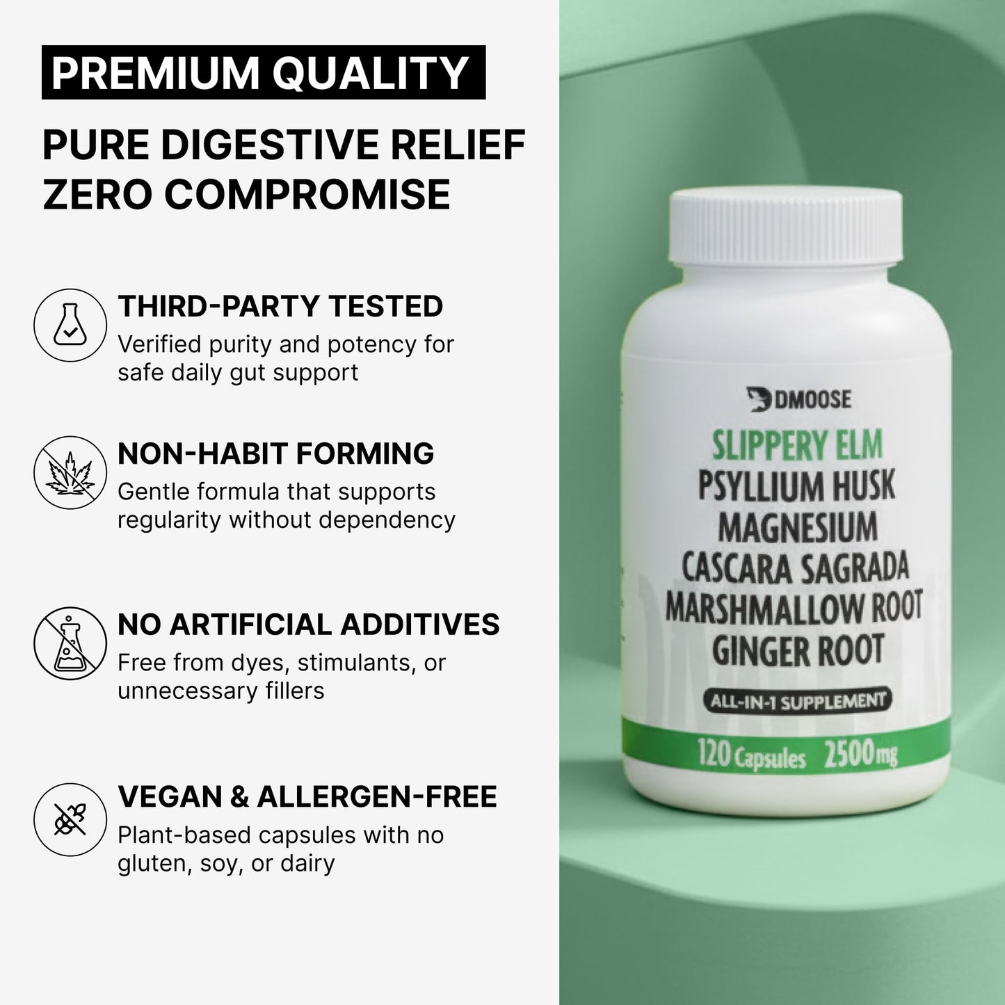 DMoose Fitness Slippery Elm Bark 16 in 1 Digestive Health & Leaky Gut Wellness Complex Capsules, 120 Count