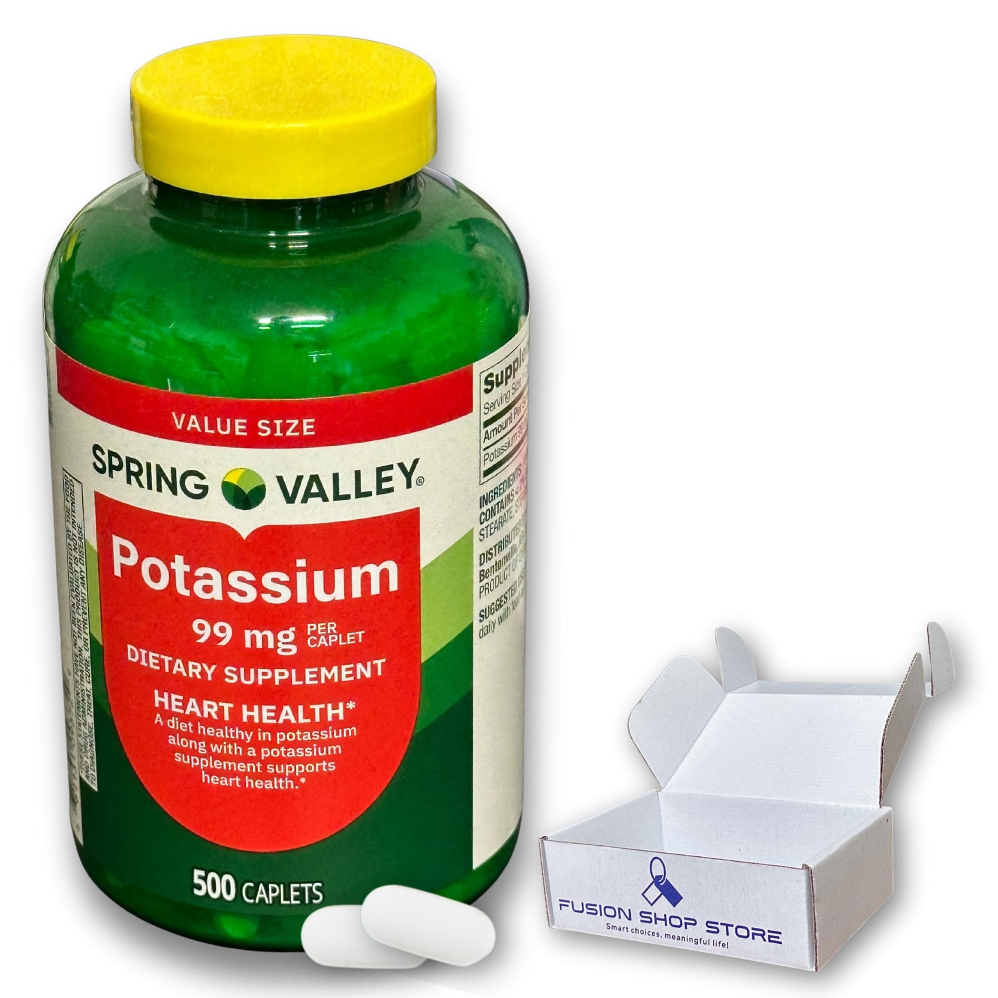 Fusion Shop Store Potassium 99mg Caplets, 500 Count