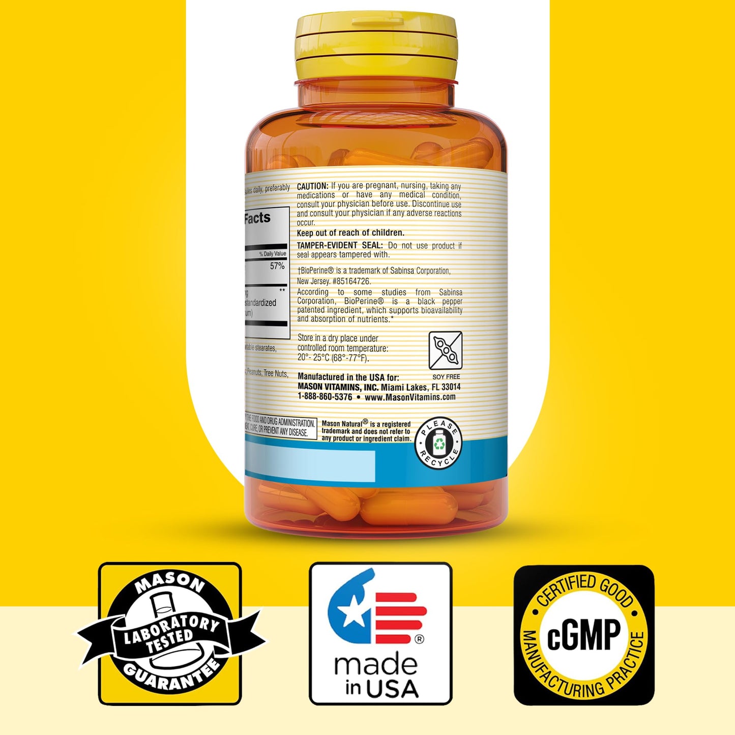 Mason Natural Optimum Absorption Magnesium Glycinate with Bioperine 240 mg, 60 Capsules