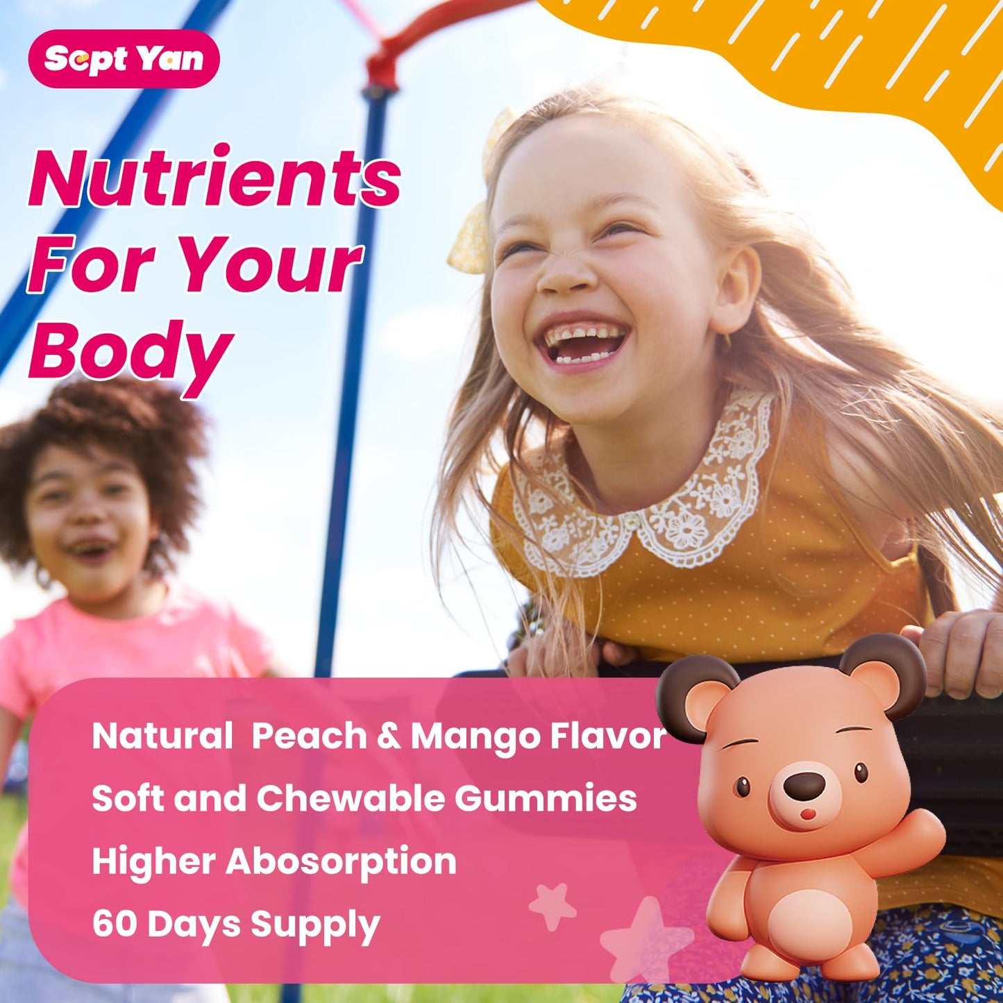 SEPT YAN Kids Magnesium Glycinate Gummies, 60 Count