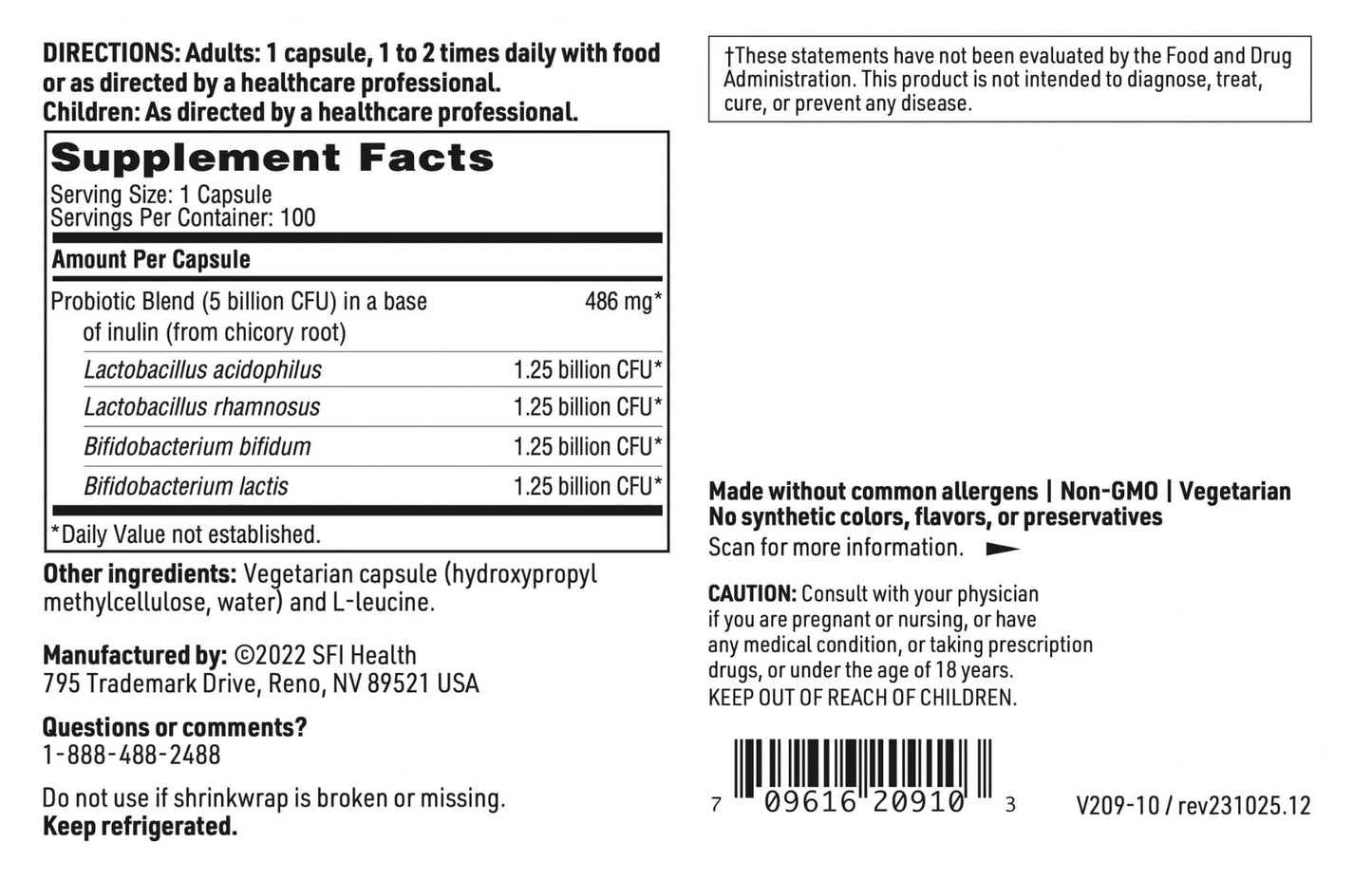 SFI Health Klaire Labs Vital-Plex Probiotic, 100 Capsules