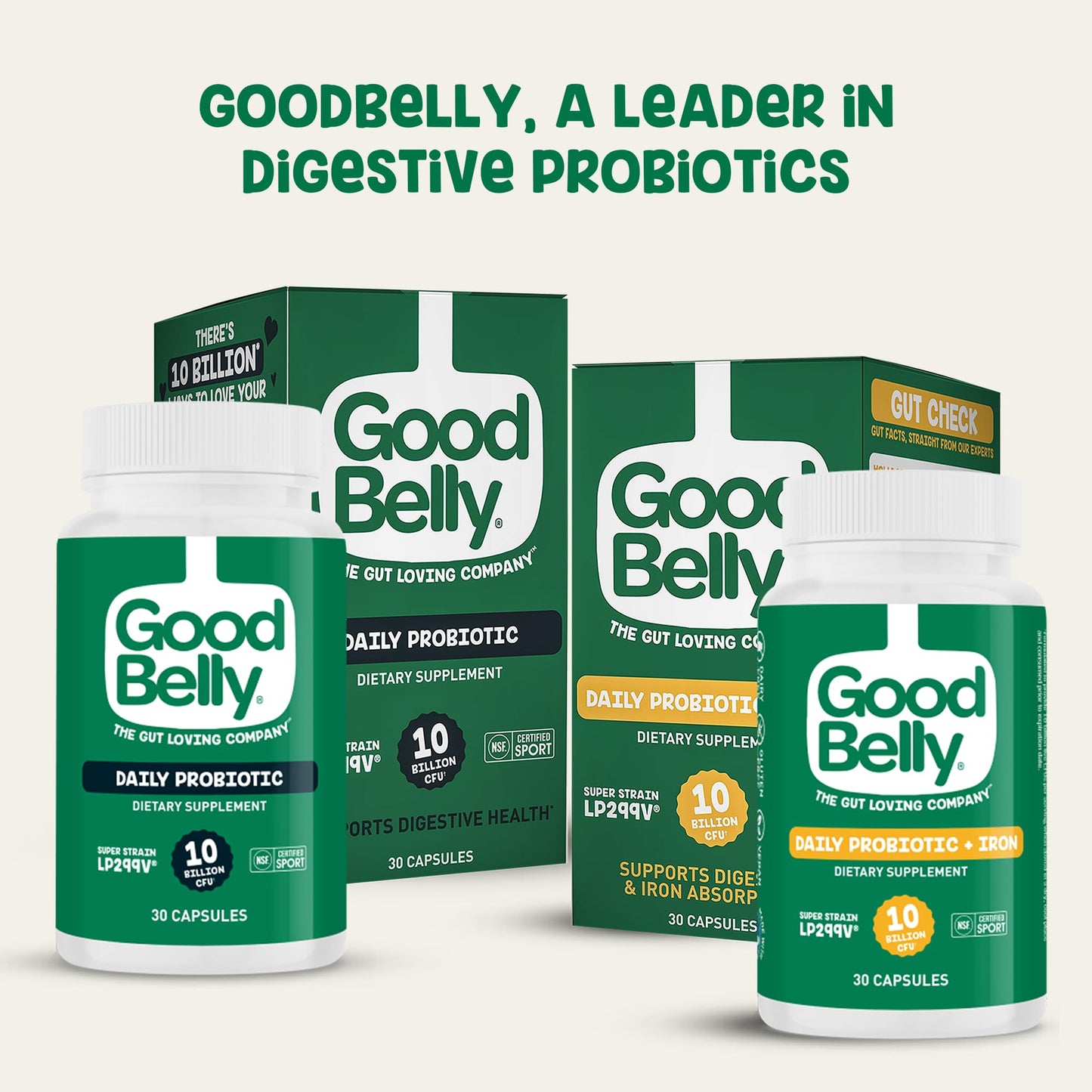 GoodBelly Probiotic Capsules for Digestive Health & Iron Absorption, 30 Capsules