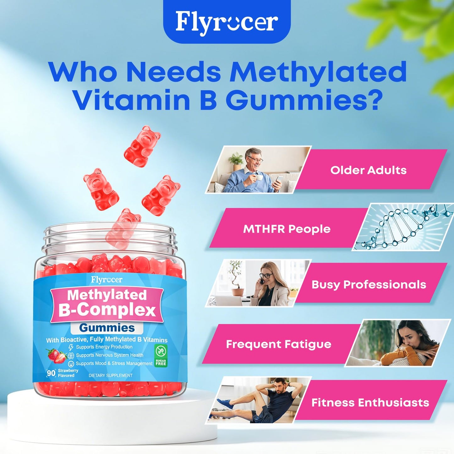 Flyrocer Methylated Vitamin B Complex Gummies 90 Count