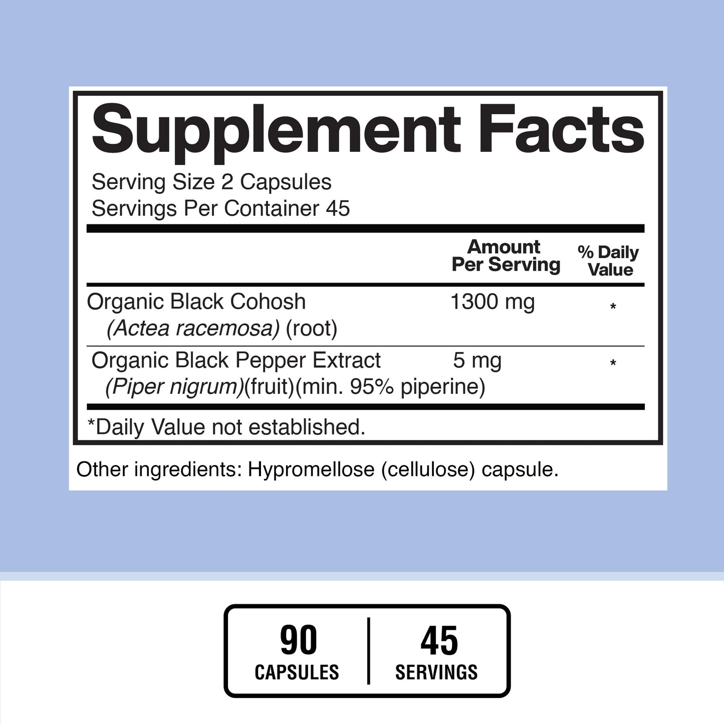 American Standard Supplements Black Cohosh 1300mg Per Serving with Black Pepper Fruit Extract, 90 Capsules