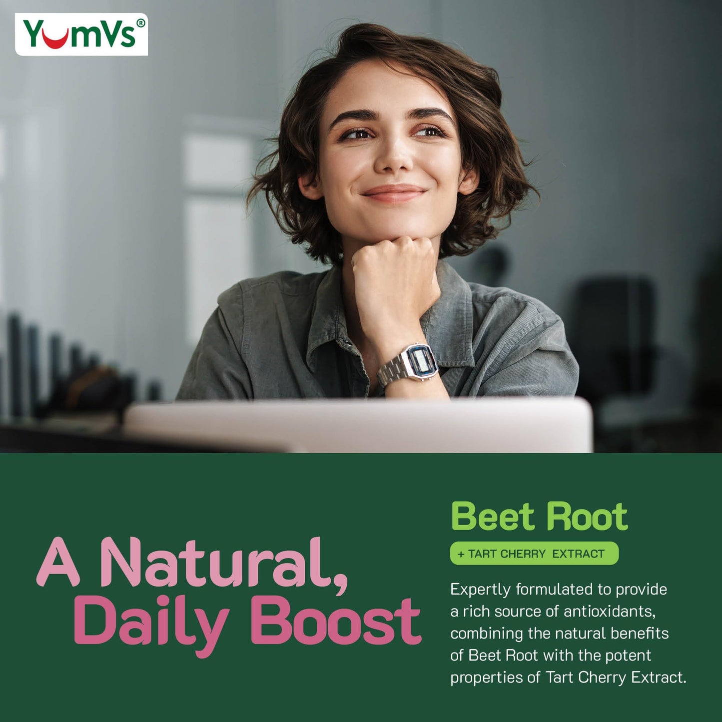 YUM-V'S Beet Root Gummies with Tart Cherry Extract - Berry Flavor, 60 Count Gummies