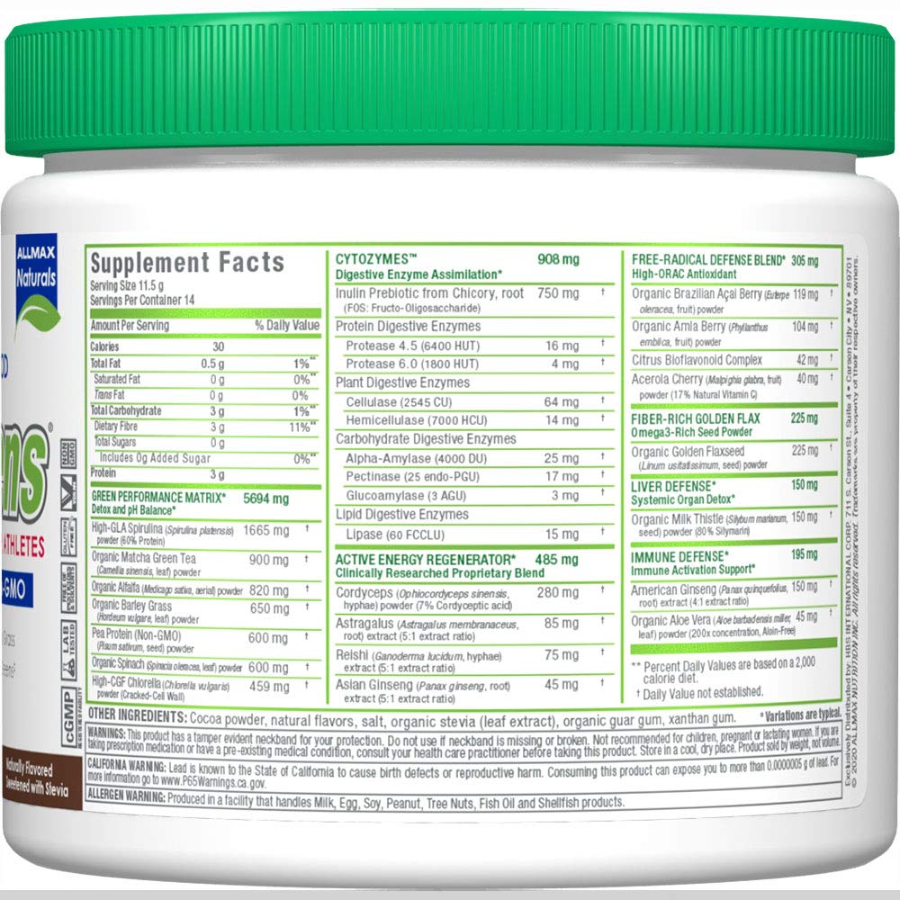 ALLMAX CytoGreens Super Greens Powder Chocolate 5.7 Ounce