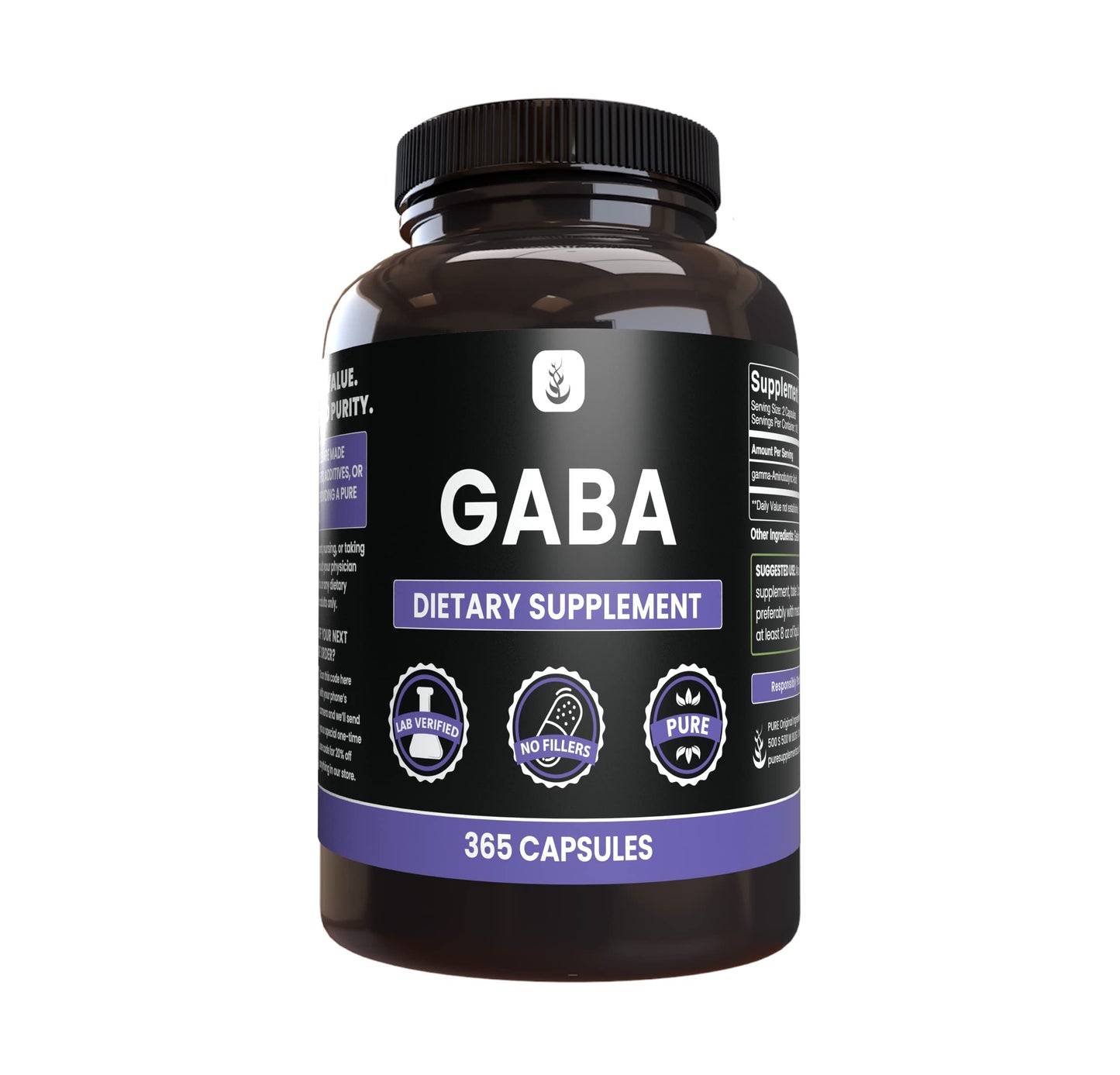 Pure Organic Ingredients GABA Capsules 365