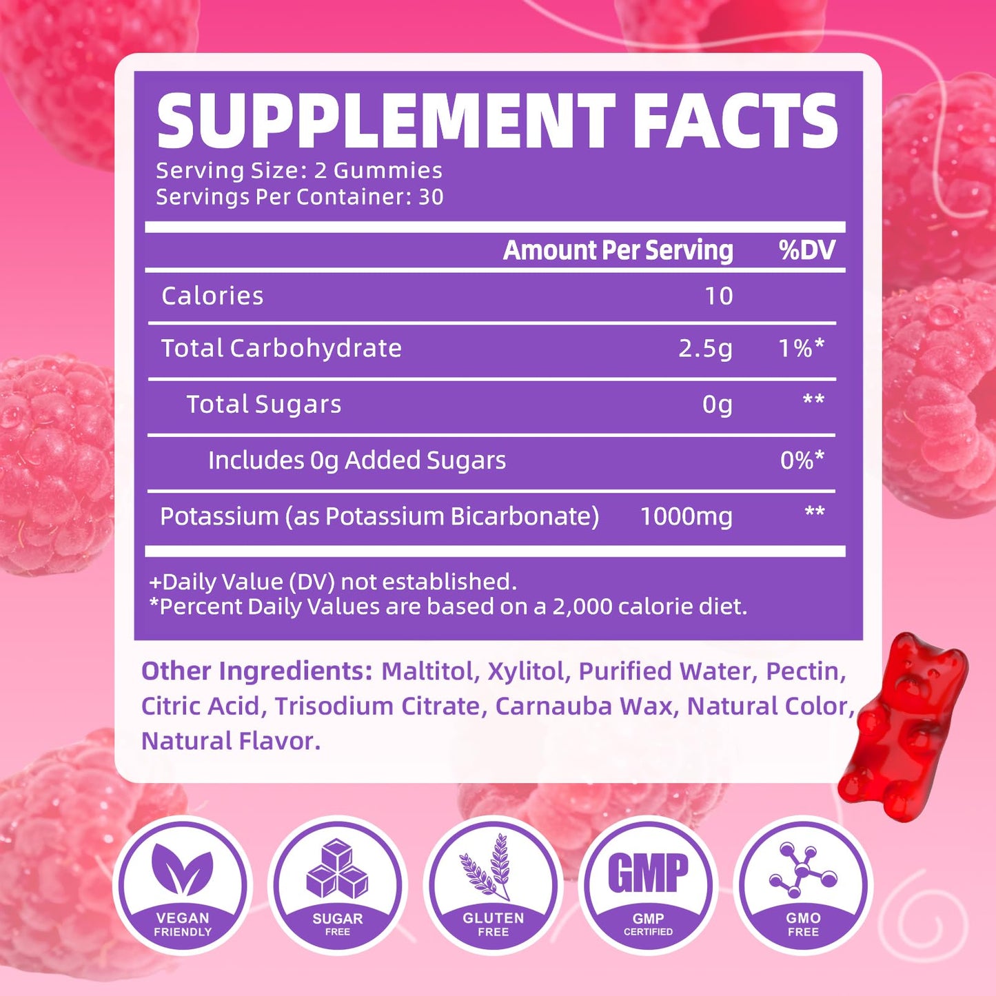 GrnLife Potassium Gummies 1000mg, 60 Count