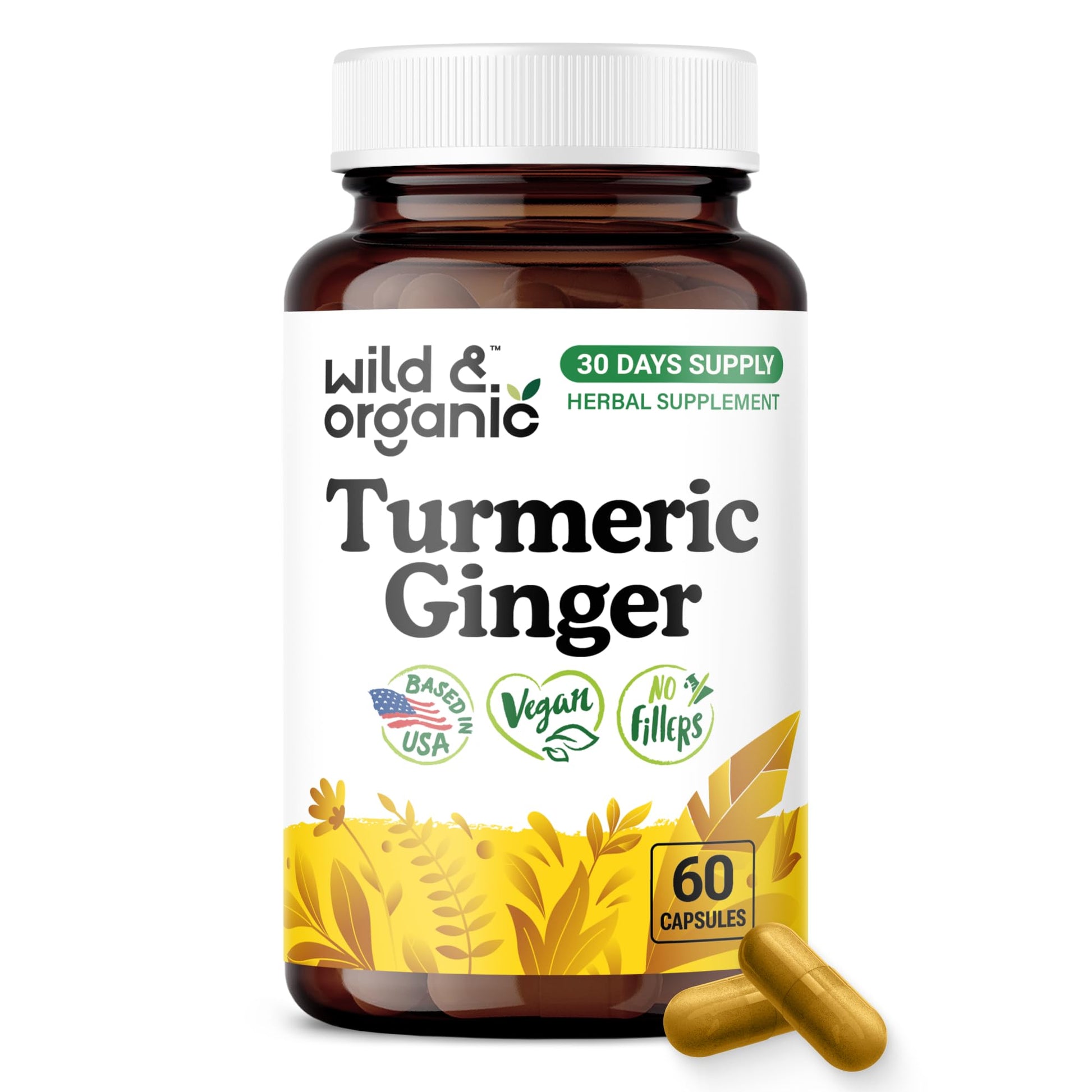 Wild & Organic Turmeric and Ginger Capsules 60 Count