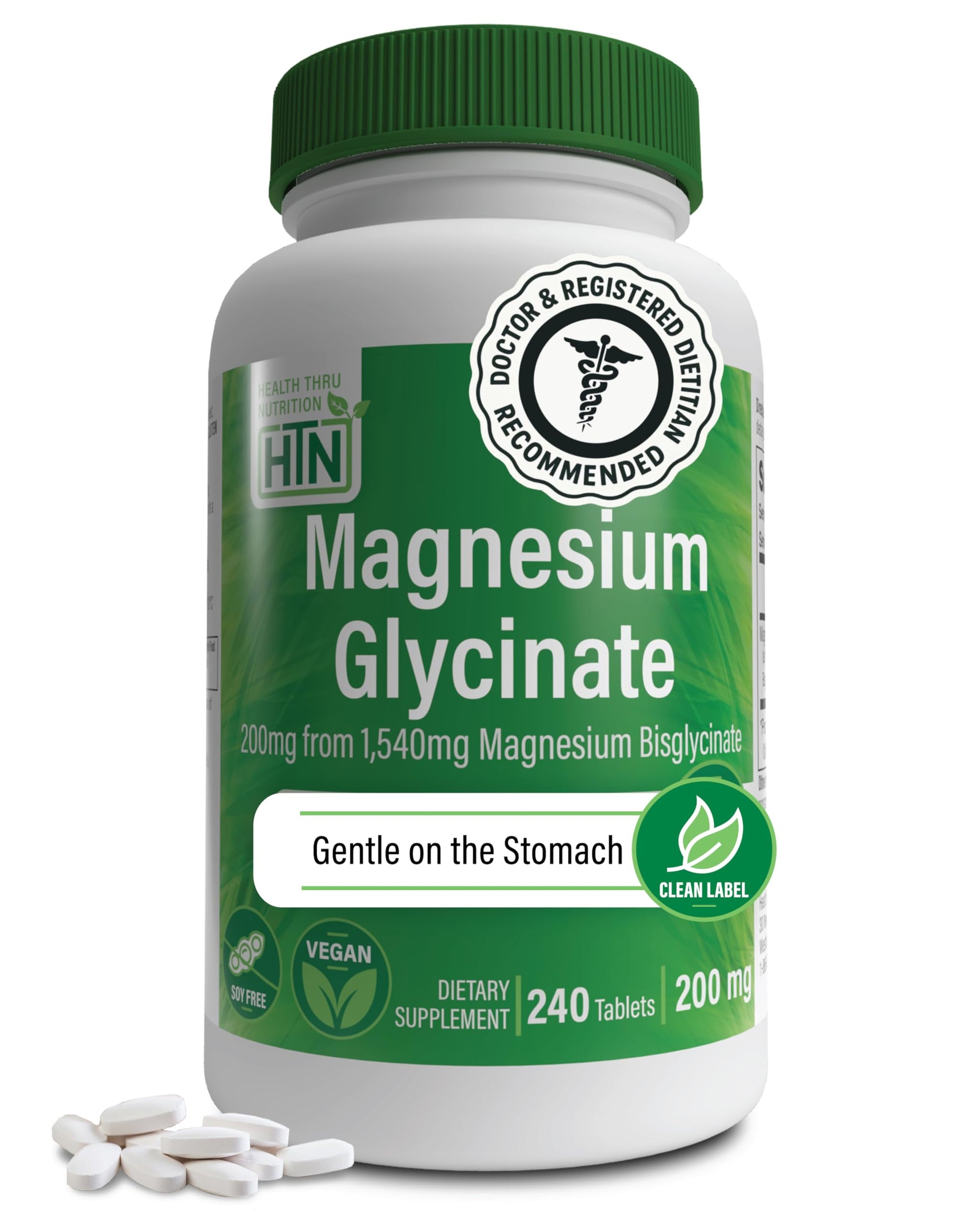 Health Thru Nutrition Magnesium Glycinate 1540mg (200mg Elemental Magnesium) Supplement, 240 Tablets
