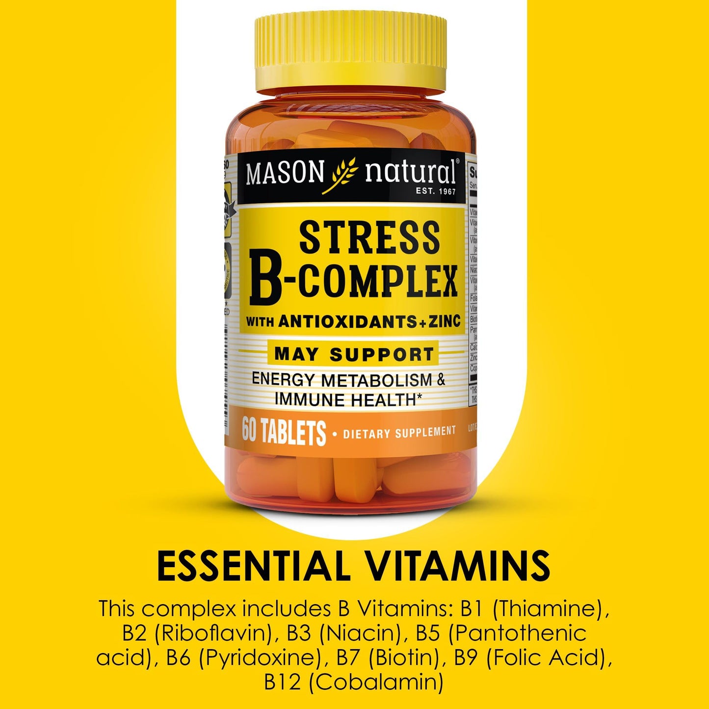 MASON NATURAL Stress B-Complex with Antioxidants + Zinc 60 Tablets