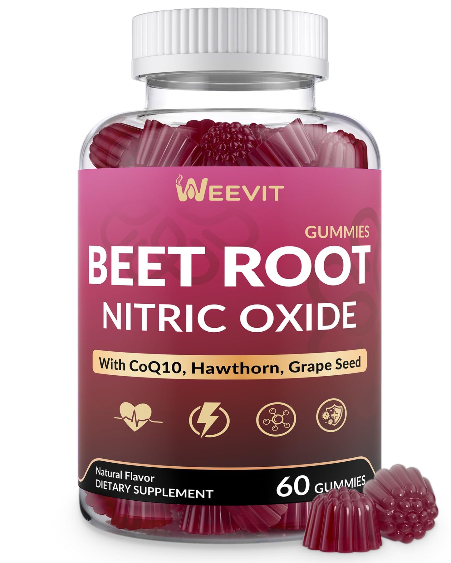 WEEVIT Beet Root Gummies with CoQ10, Grape Seed, Hawthorn, Hibiscus 60 Count