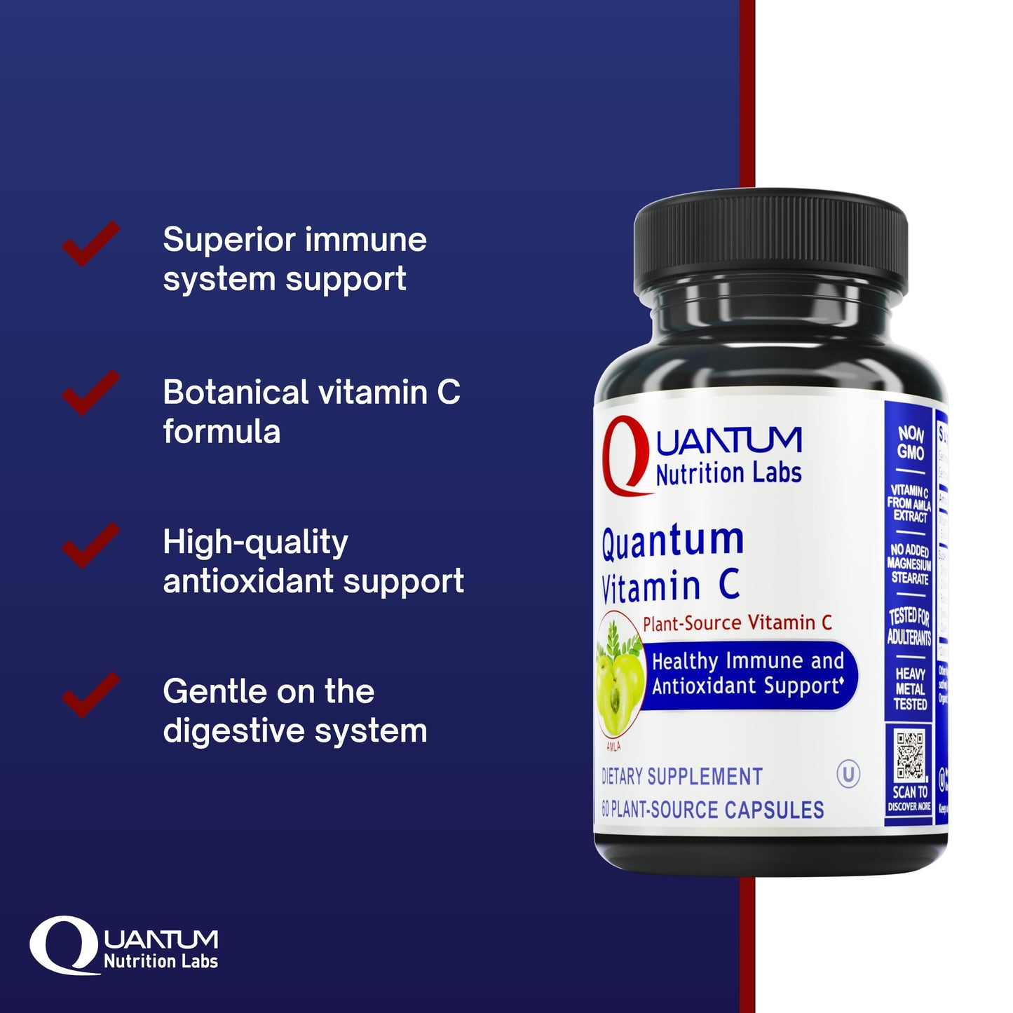 Quantum Nutrition Quantum Vitamin C Organic Natural Vitamin C Supplement for Women and Men, Whole Food Vitamin C Source, Pure with Bioflavonoids and Amla, Aids Immune Support, 60 Vegan Capsules