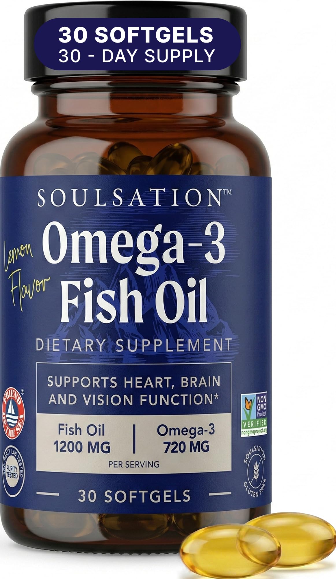 SOULSATION Fish Oil Softgels 1200mg Omega-3 Fatty Acids (EPA & DHA) - 30 Softgels