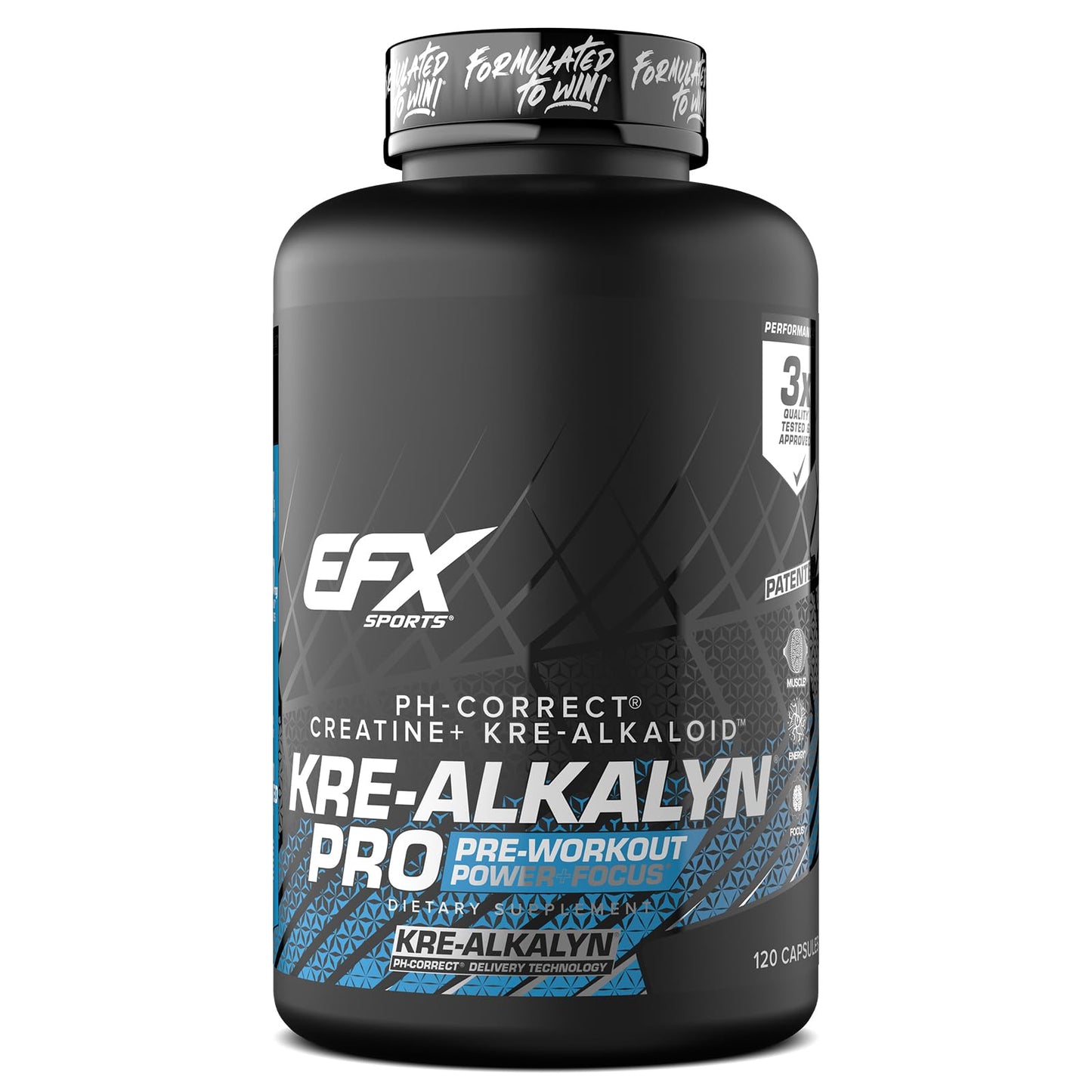 EFX Sports Kre-Alkalyn Pro pH Correct Creatine Monohydrate Capsules, 120 Capsules