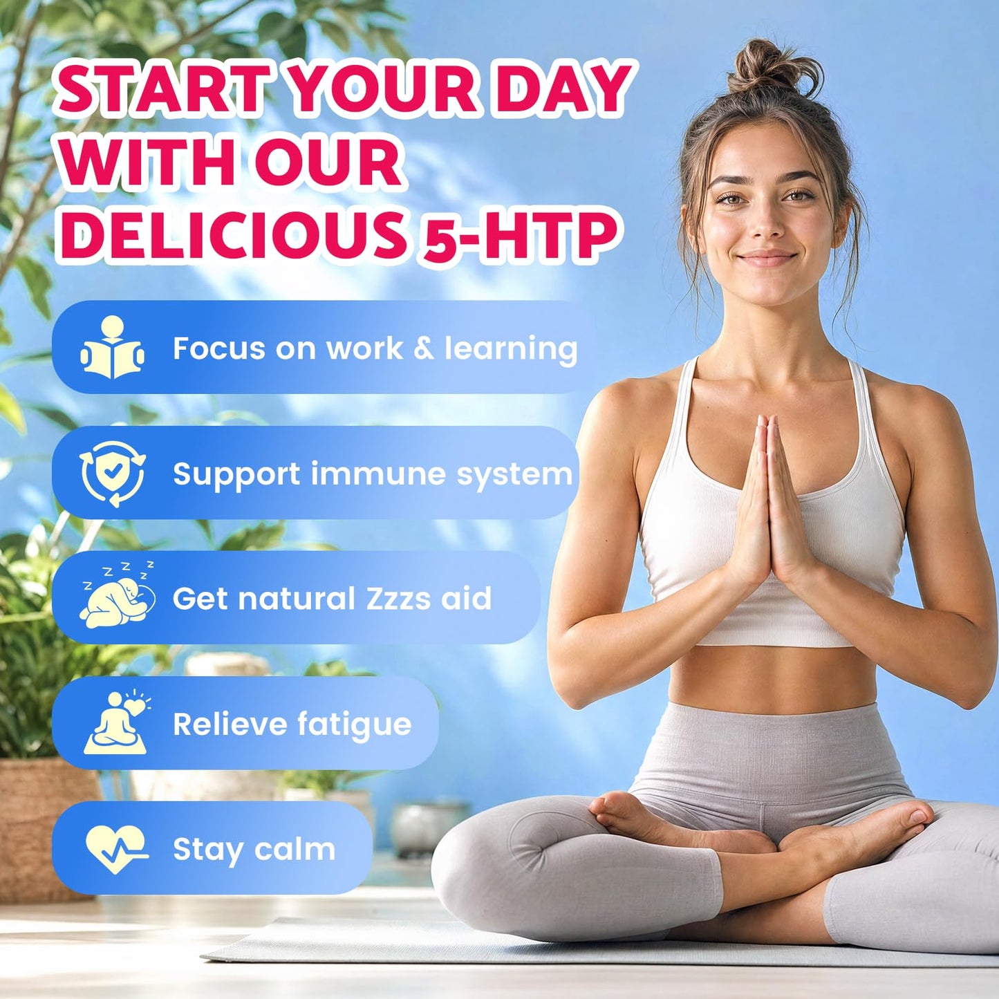 BVIVLOO 5-HTP Gummies + GABA - L-Theanine, Vitamin D3, Circadian Rhythm for Adults, 60 Gummies
