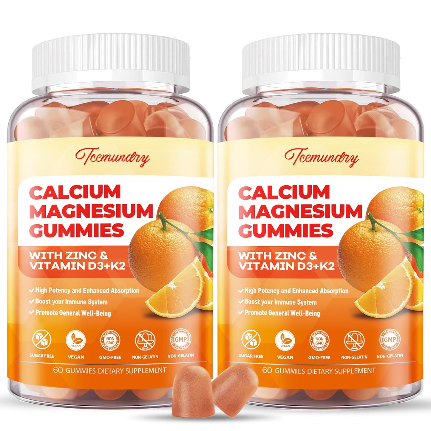 Tcemundry Calcium Magnesium Zinc Gummies with Vitamin D3 & K2, 120 Gummies