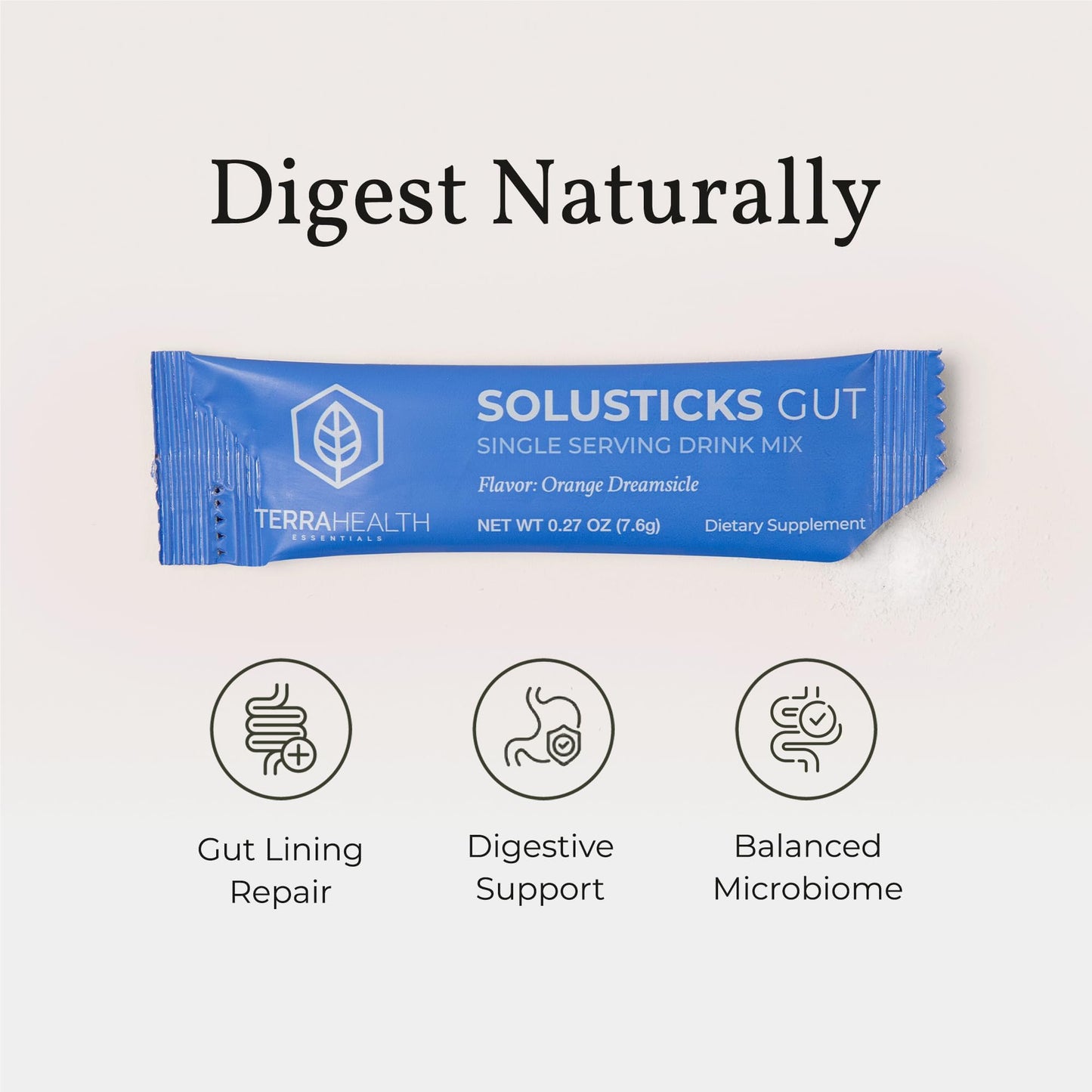 Terra Health Essentials Solusticks Gut - Leaky Gut Supplement - Complete Stomach Lining Repair, Digestive Support & Muscle Recovery - Slippery Elm, Licorice, L Glutamine Powder 8.04 Ounce