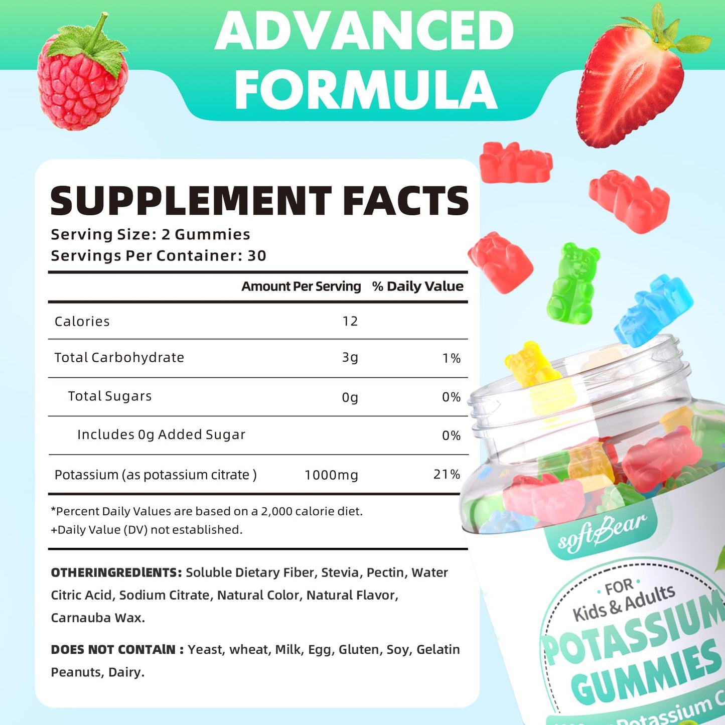 Softbear Potassium Citrate Gummies High Potency 1000mg, 120 Gummies