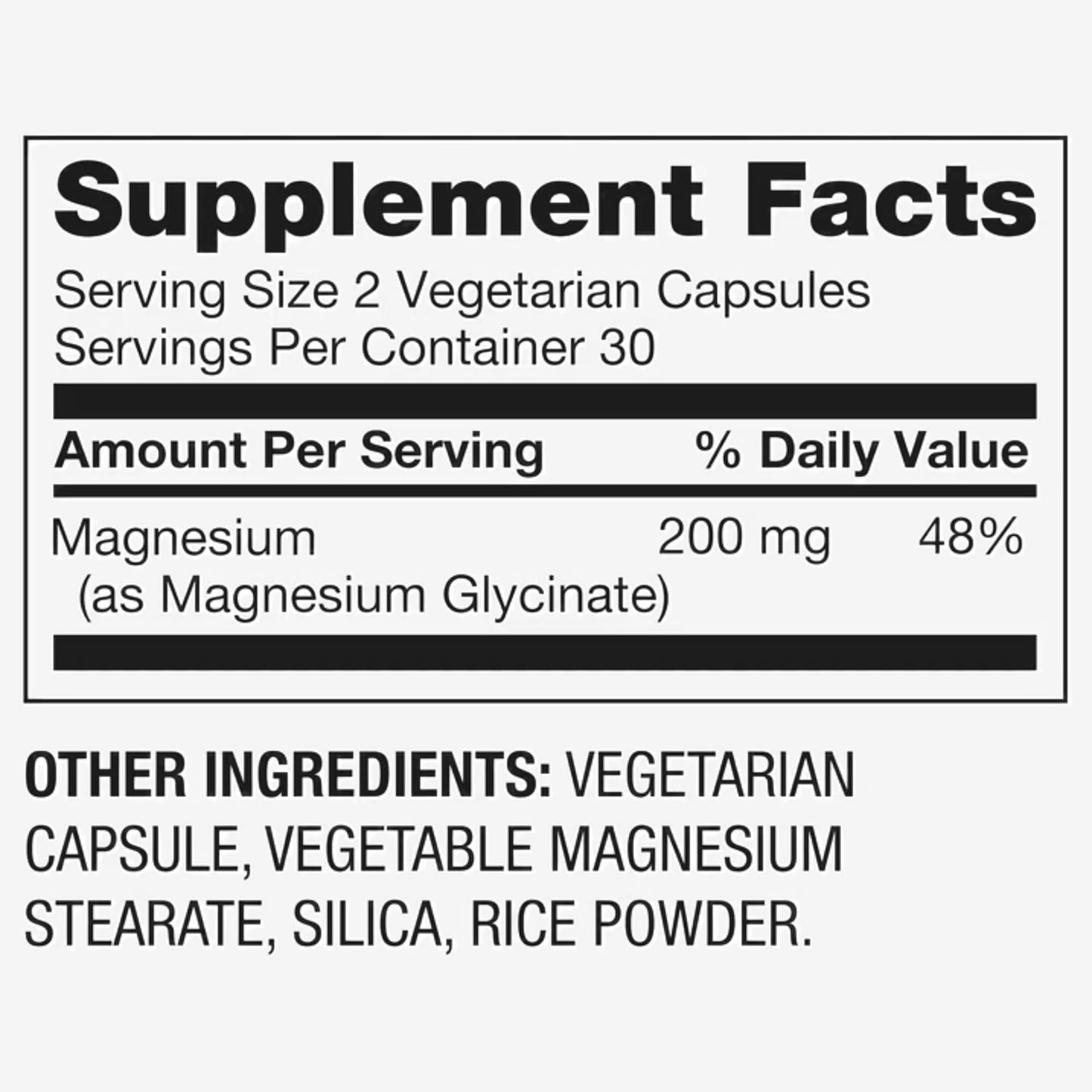Premium Choice Co Magnesium Glycinate 200 mg Capsules, 60 Count