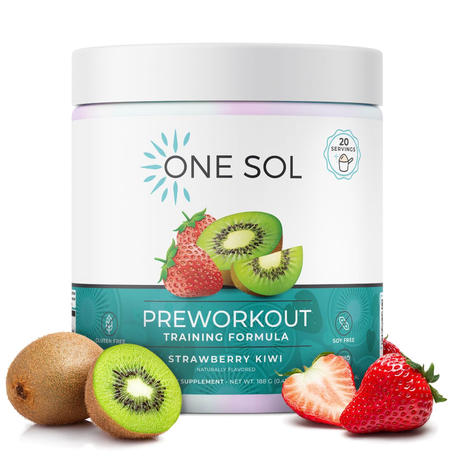One Sol Pre-Workout for Women Powder, Enhanced Pump & Focus, 6.63 oz Strawberry Kiwi