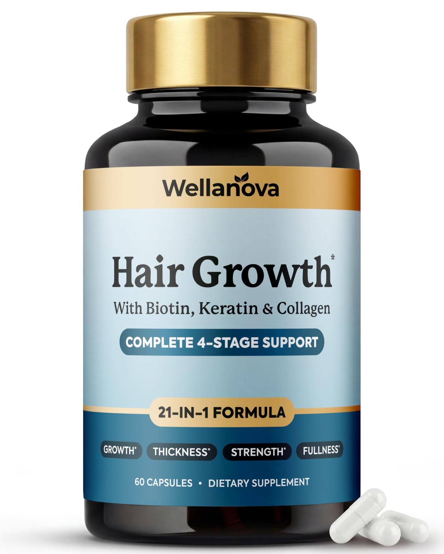 Wellanova Women's Hair Growth Supplement Biotin 10,000mcg – 21-in-1 Hair Vitamins Capsules, 60 Count