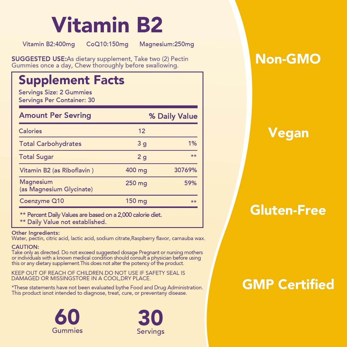 ourui one Vitamin B2 Gummies 400mg Riboflavin with CoQ10 150mg Magnesium 200mg for Kids & Adults, Nervous System & Skin Health, 120 Gummies