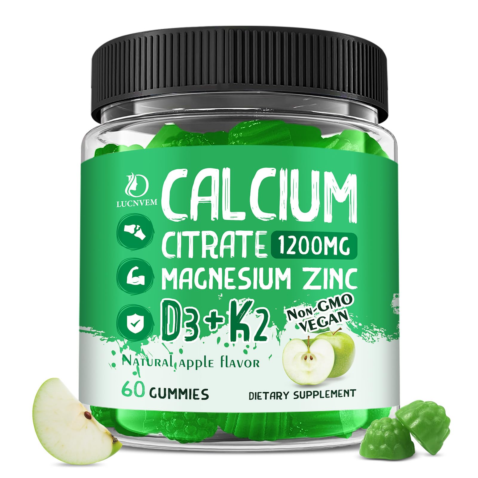 LUCNVEM Calcium Citrate 1200 mg with Vitamin D3 Gummies, 60 Count